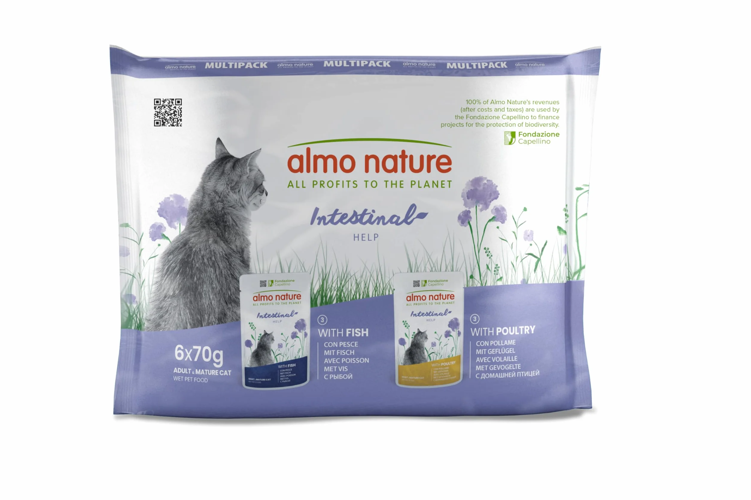 Almo Nature Functional - Intestinal Help - Nourriture Humide pour Chats Adultes avec Sensibilité Intestinale - au Poisson, à la Volaille - Soutien pour Le Microbiote - 70g (Lot de 6)