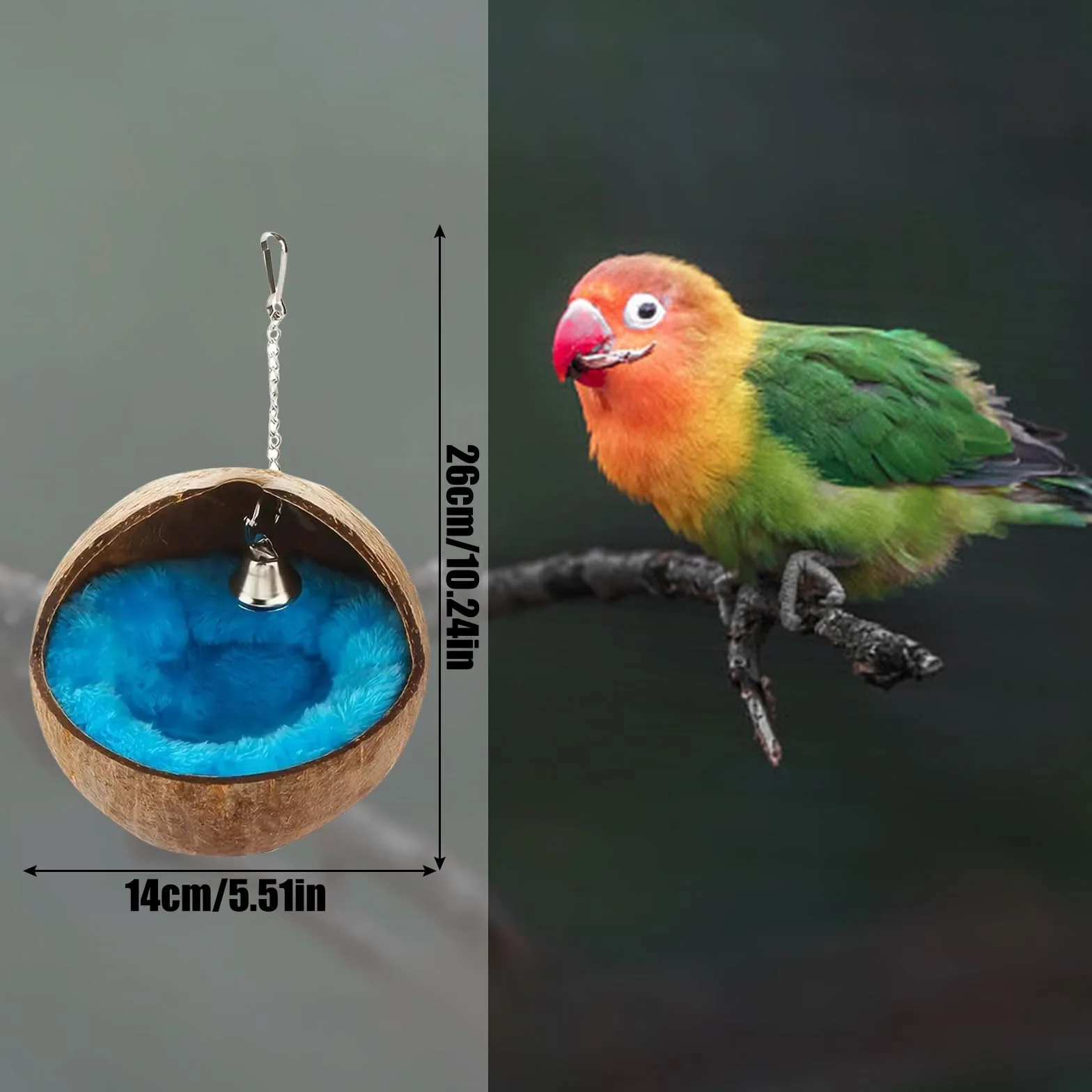 Nid d'oiseau en coquille de noix de coco naturelle pour perroquet, nichoir suspendu 1 pièce
