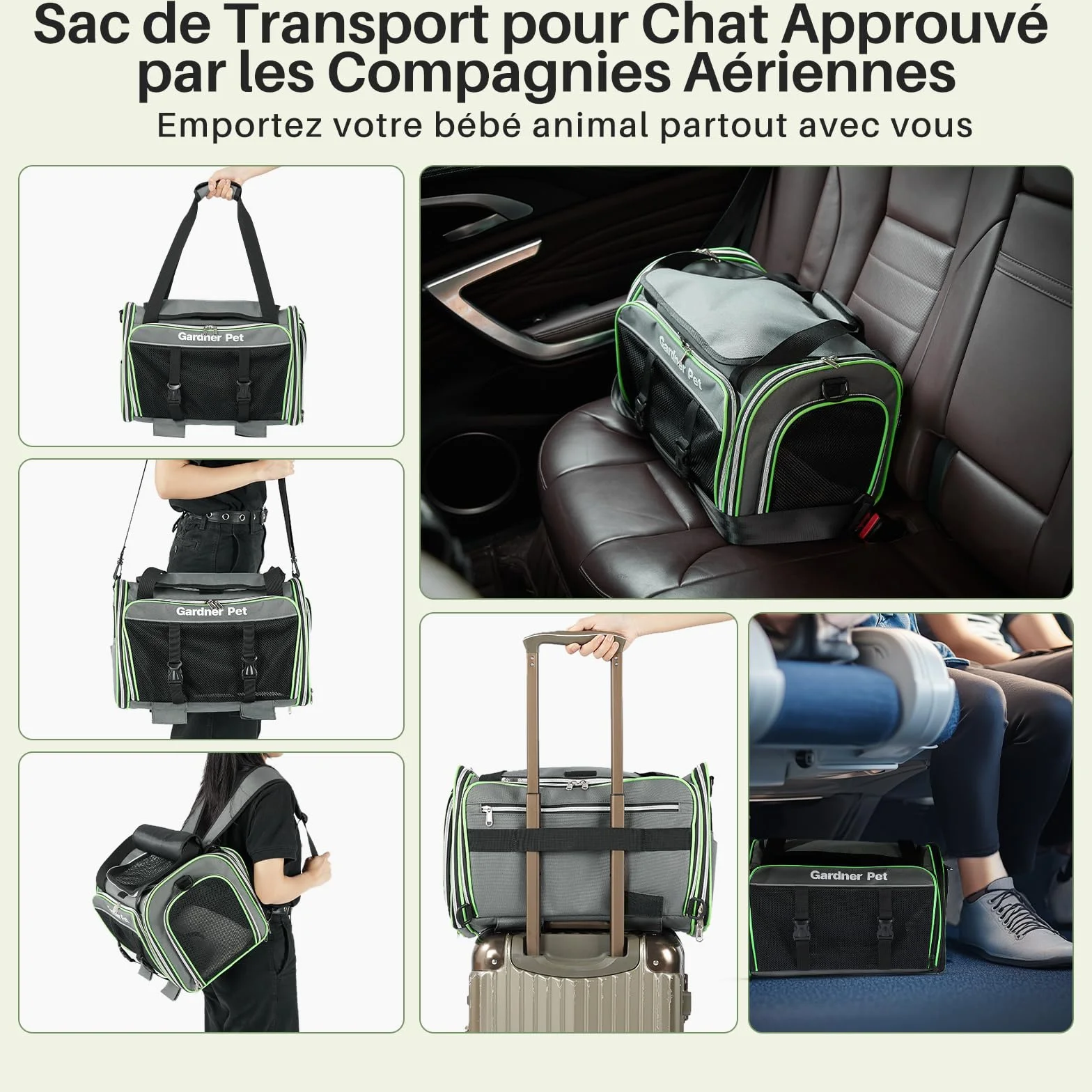 Gardner Pet Sac Transport pour Chat Chien Extensible, Grand Caisse de Transport Chat Respirant et Pliable, Cage Transport Chat pour Voyage en Avion/Train/Voiture - L/Gris