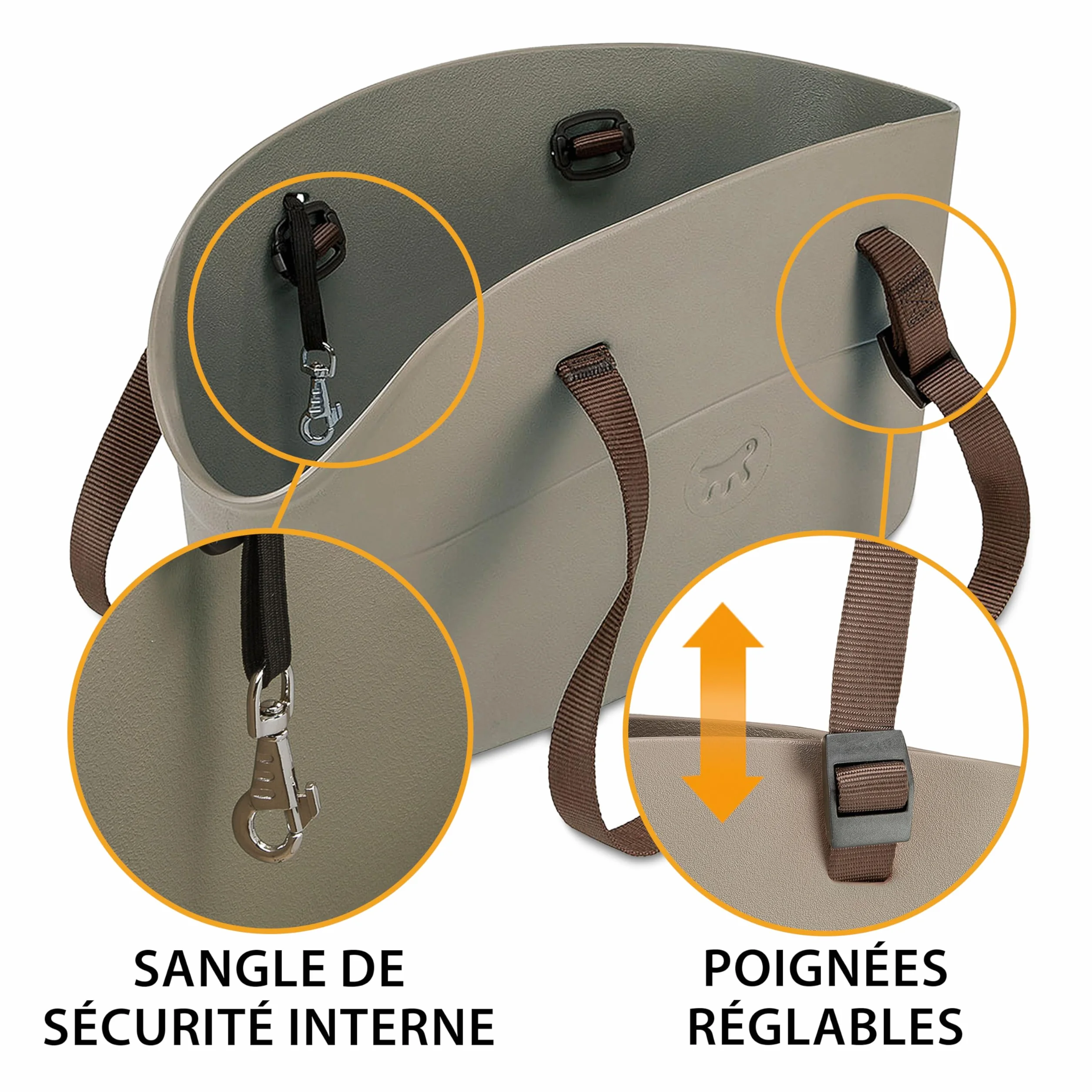 Ferplast Sac pour chiens WITH-ME SMALL caoutchouc EVA poignées réglables ceinture de sécurité 14 x 35 x h 22 cm Taupe