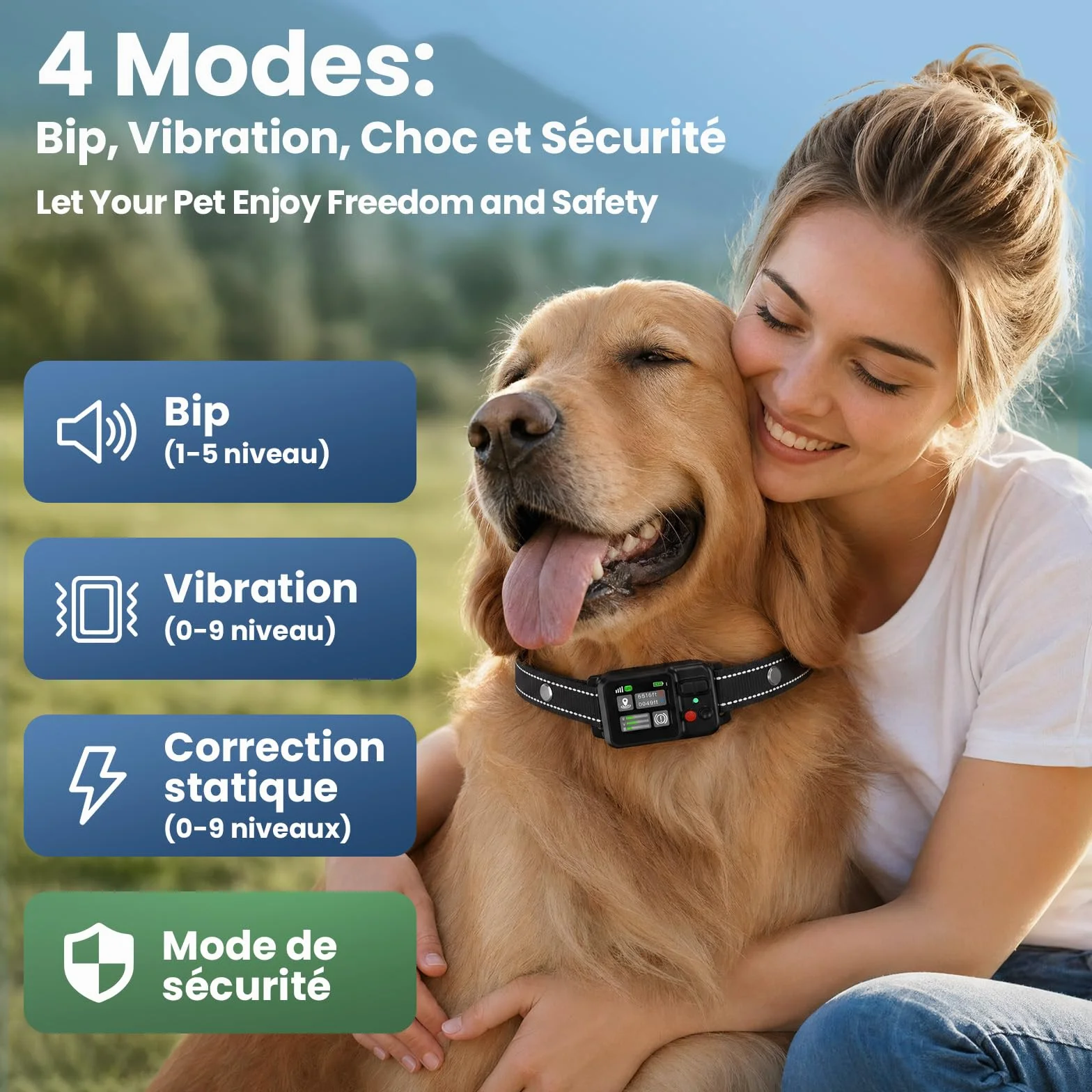 Collier Anti Fugue Chien sans Fil GPS avec Écran Couleur, Clôture GPS Intelligente Haute Précision, Réglable 30-999M, IPX7 Étanche