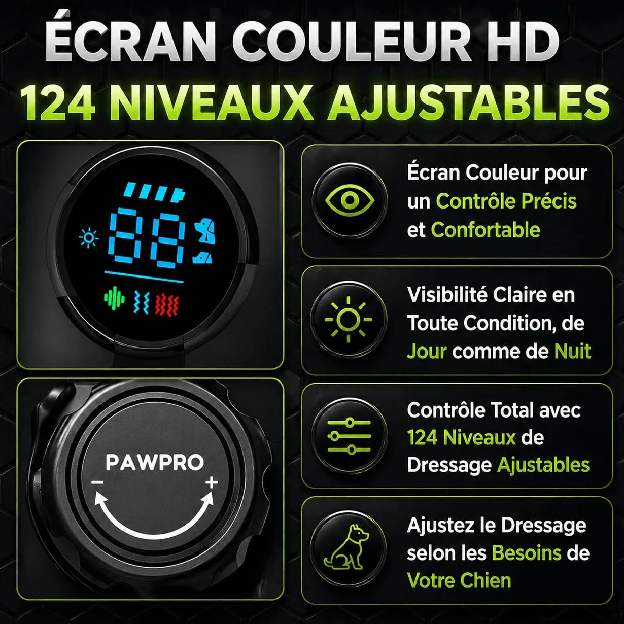 PAWPRO Collier de Dressage, Conforme Nouvelle Loi Bien Être Animal, Portée XXL 3km, Mode Lumière Nocturne, Guide de Dressage Inclus, BIP Vibration Boost, Adapté à Tous Les Chiens (2 Colliers)