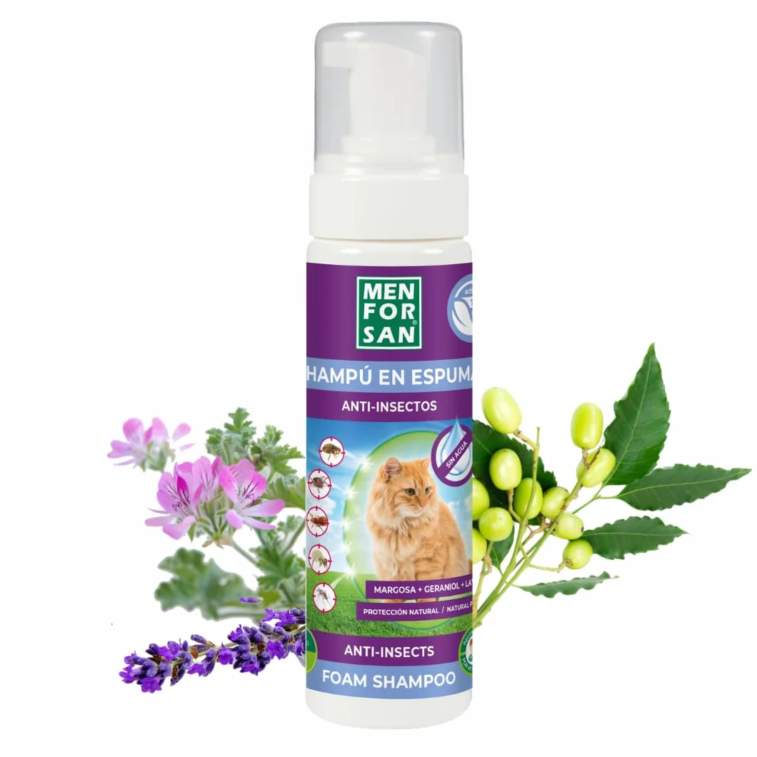 MENFORSAN Shampooing Moussant Anti-Puces pour Chats 200ml Margosa Geraniol Lavandin