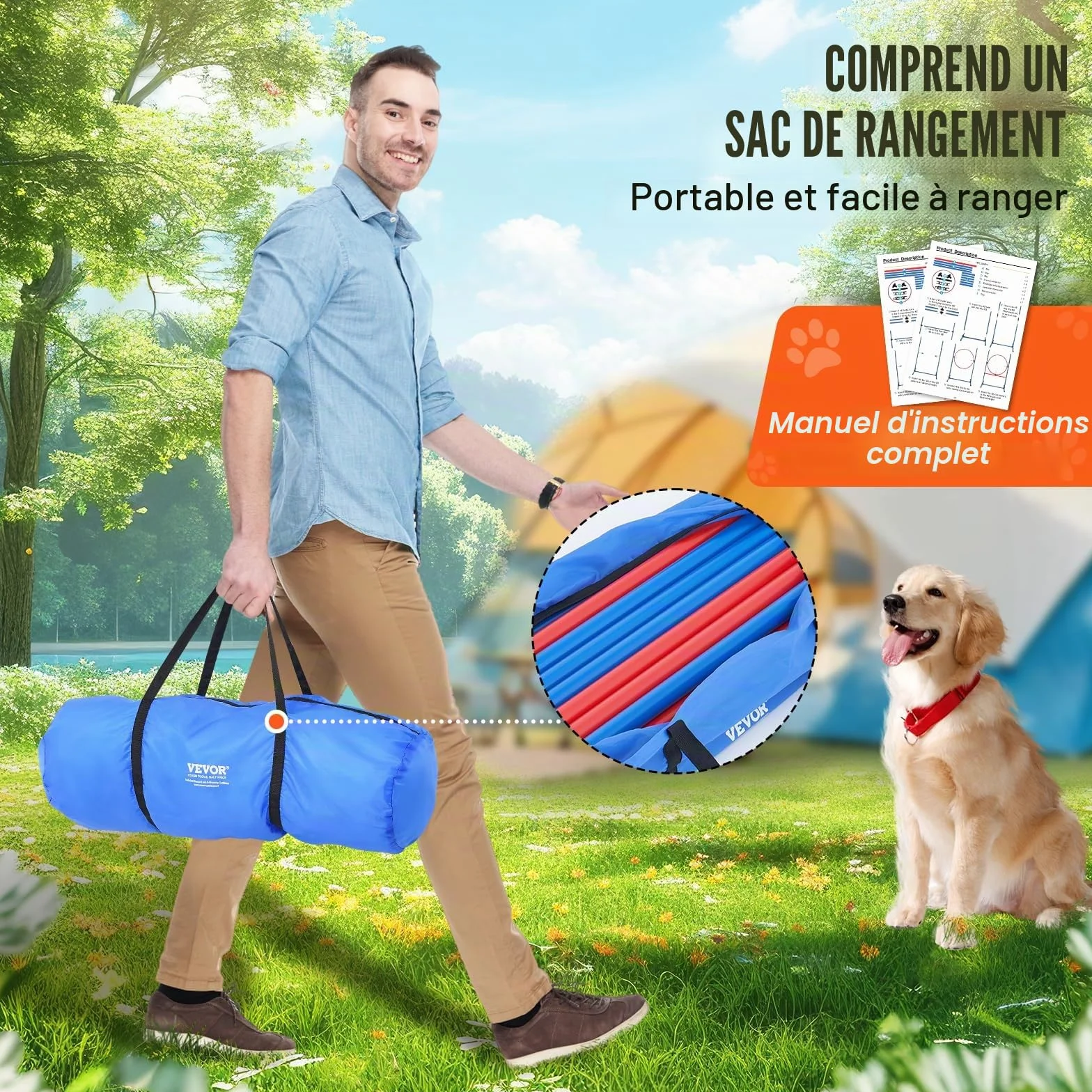 VEVOR Équipements d'Entraînement Agilité pour Chien, Ensemble 4PCS, Parcours Obstacles avec Haies Réglables