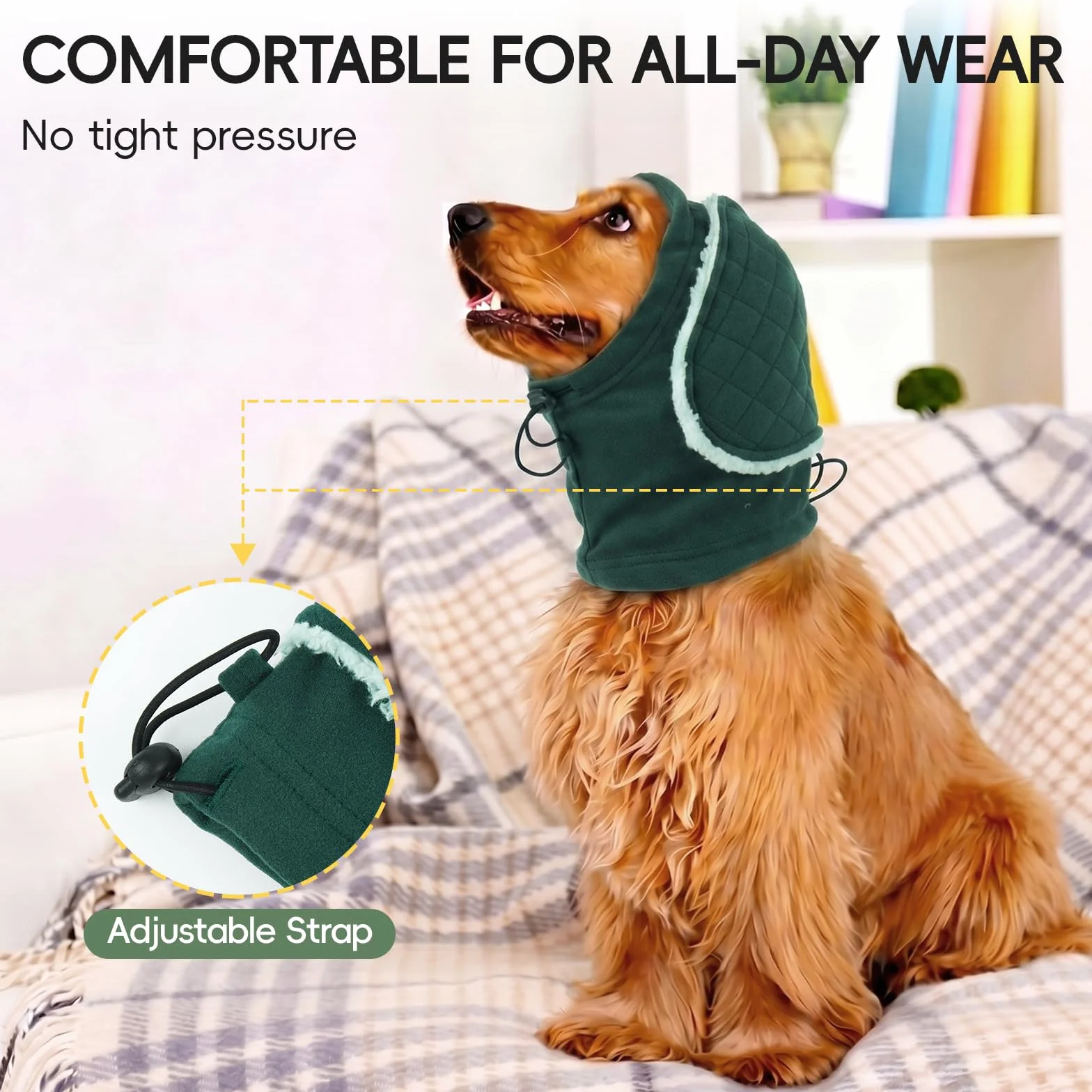 Protection Oreilles Chien Rembourrage Réglable Anti-Grattage Atténuation Bruit Vert XL