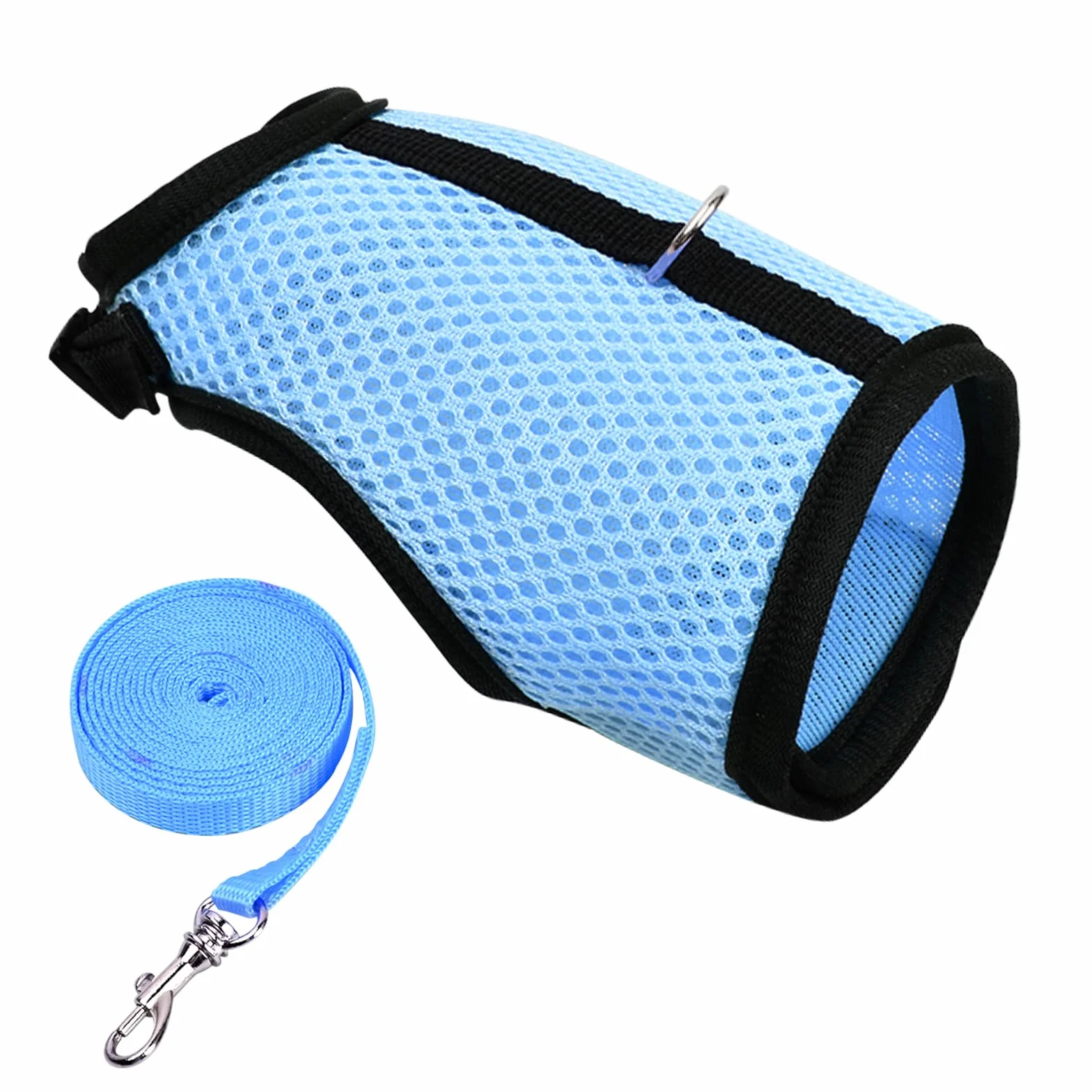 Harnais Lapin Réglable, Laisse Élastique Gilet Souple avec Corde de Traction pour Lapins et Cochons d'Inde (Bleu, S)