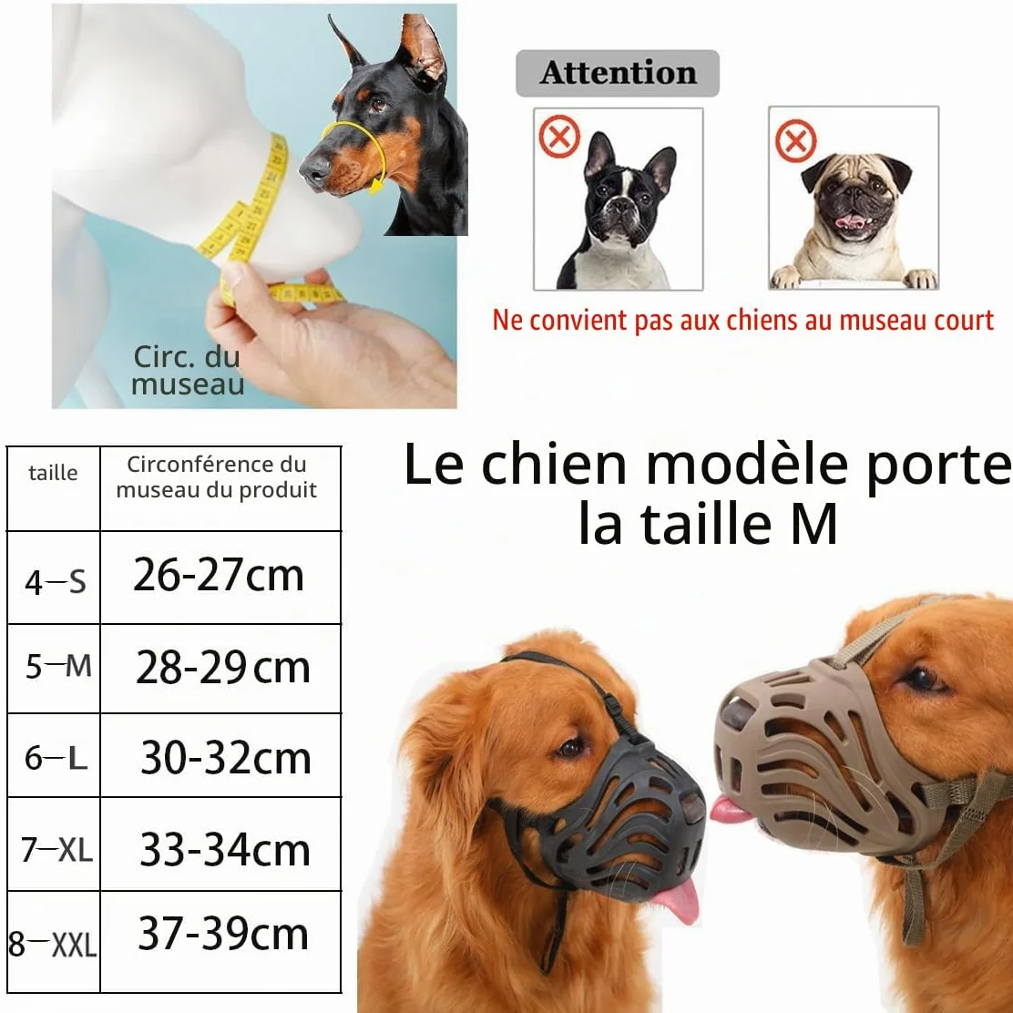Muselière en silicone pour chiens petite, moyenne et grande taille empêche les morsures, la mastication et les aboiements (noir, taille M)