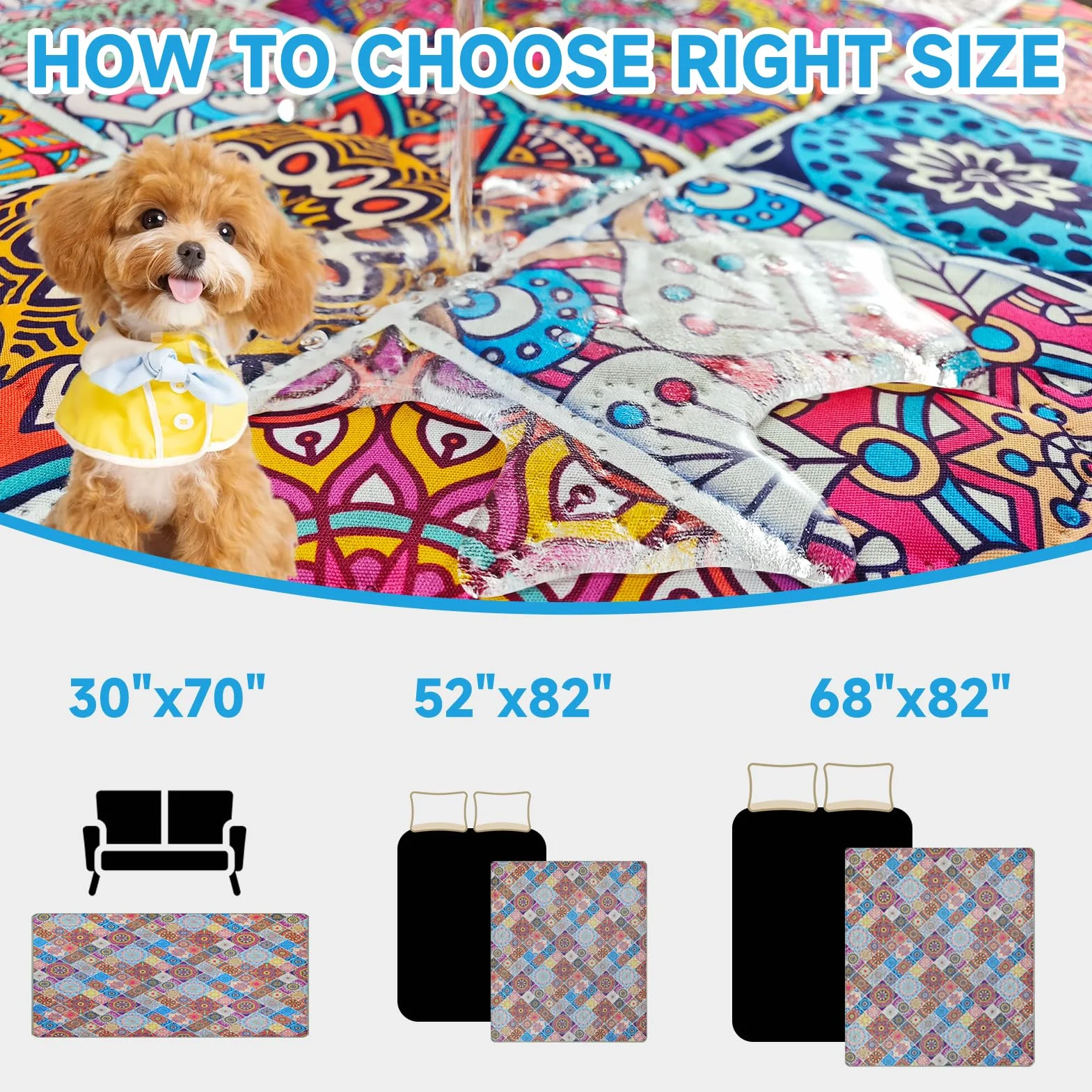 Couverture imperméable réversible pour chien style bohème 178x76 cm lavable