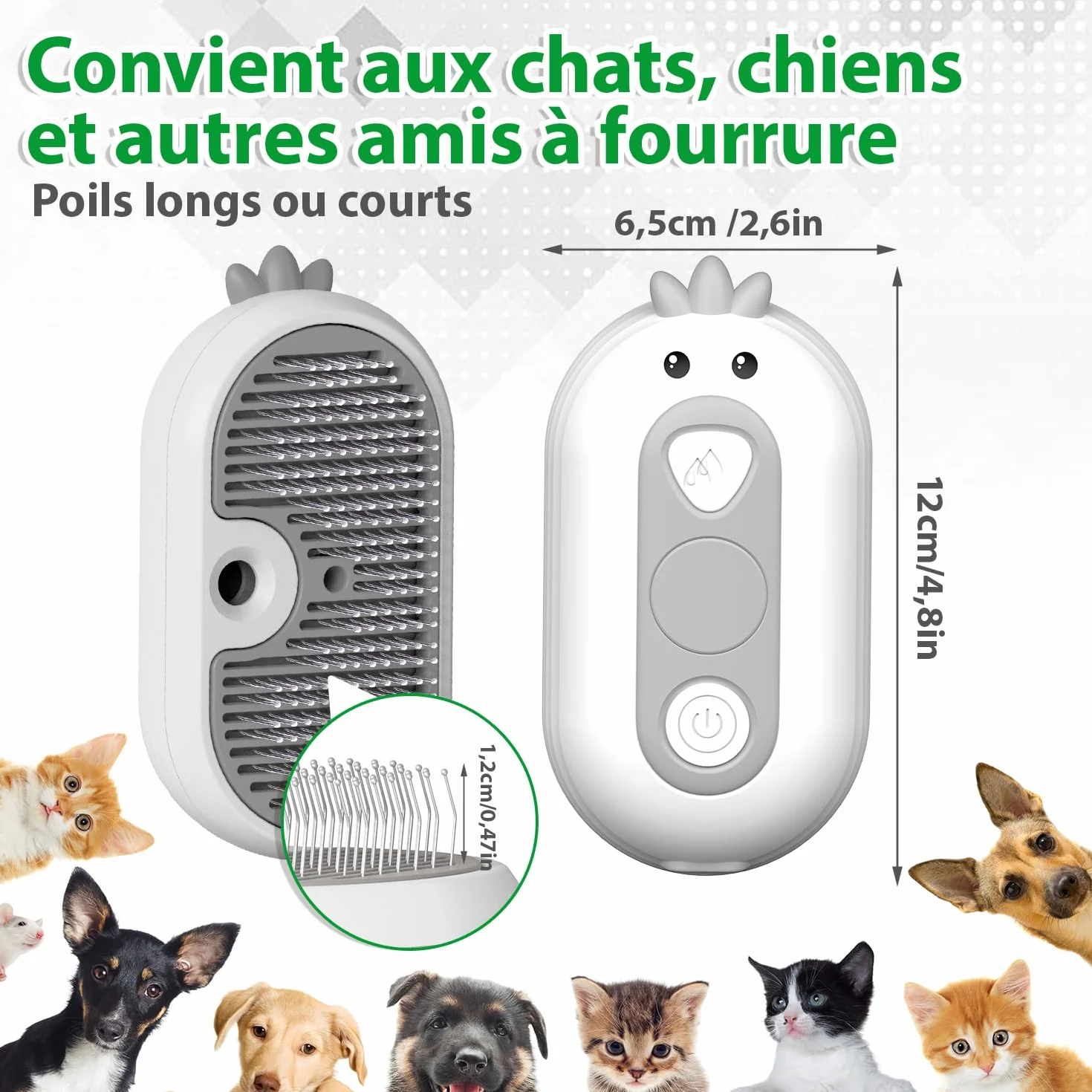 Brosse Vapeur pour Chat Rechargeable Autonettoyant Toilettage Animaux