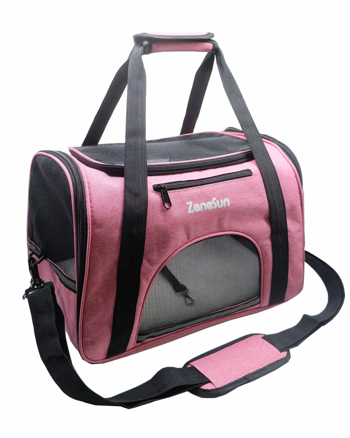 ZaneSun Sac de transport souple pour chat et chien petite taille, approuvé compagnies aériennes, voyage, respirant, 5 fenêtres maille rose
