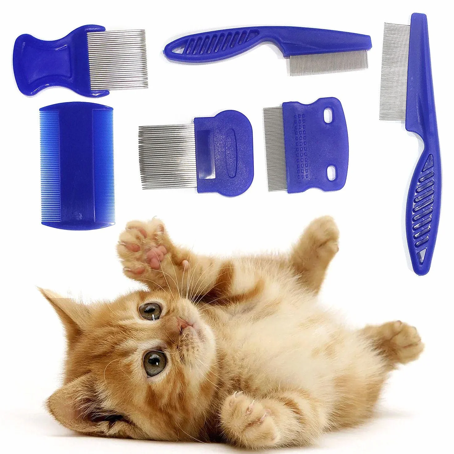 6 PCS Kit de peigne anti puce chiens et chats,Peigne Anti Poux,Peigne Anti Puces pour Chat, Elimination poux et poussière Outil de toilettage en acier inoxydable avec pointes arrondies
