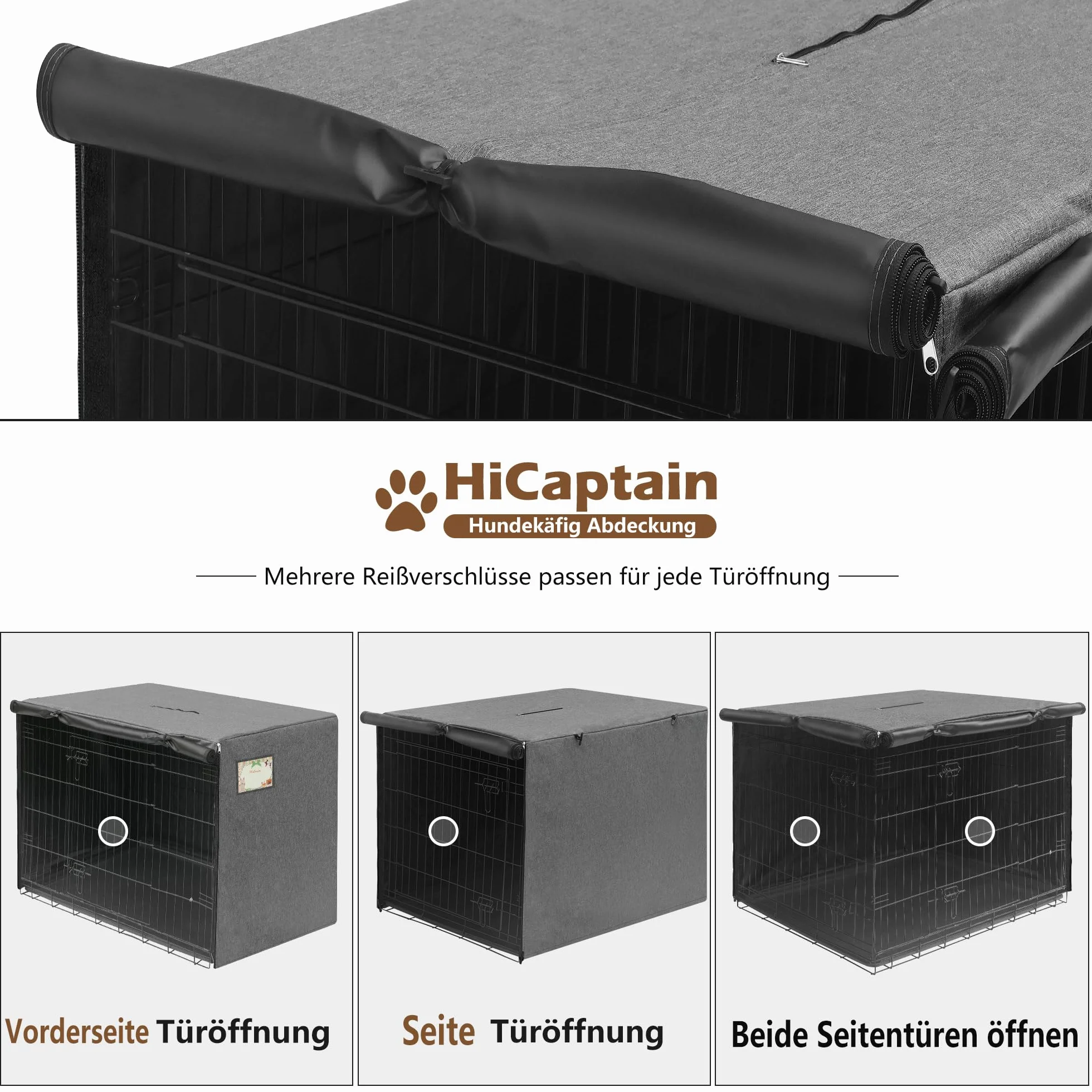 HiCaptain Housse de cage pour chien imperméable résistante au vent double porte 124 x 78 x 81 cm