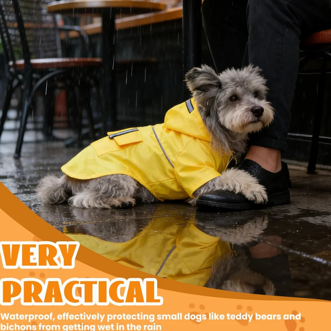 Manteau de Pluie pour Chien avec Chapeau Bandes Réfléchissantes L Jaune