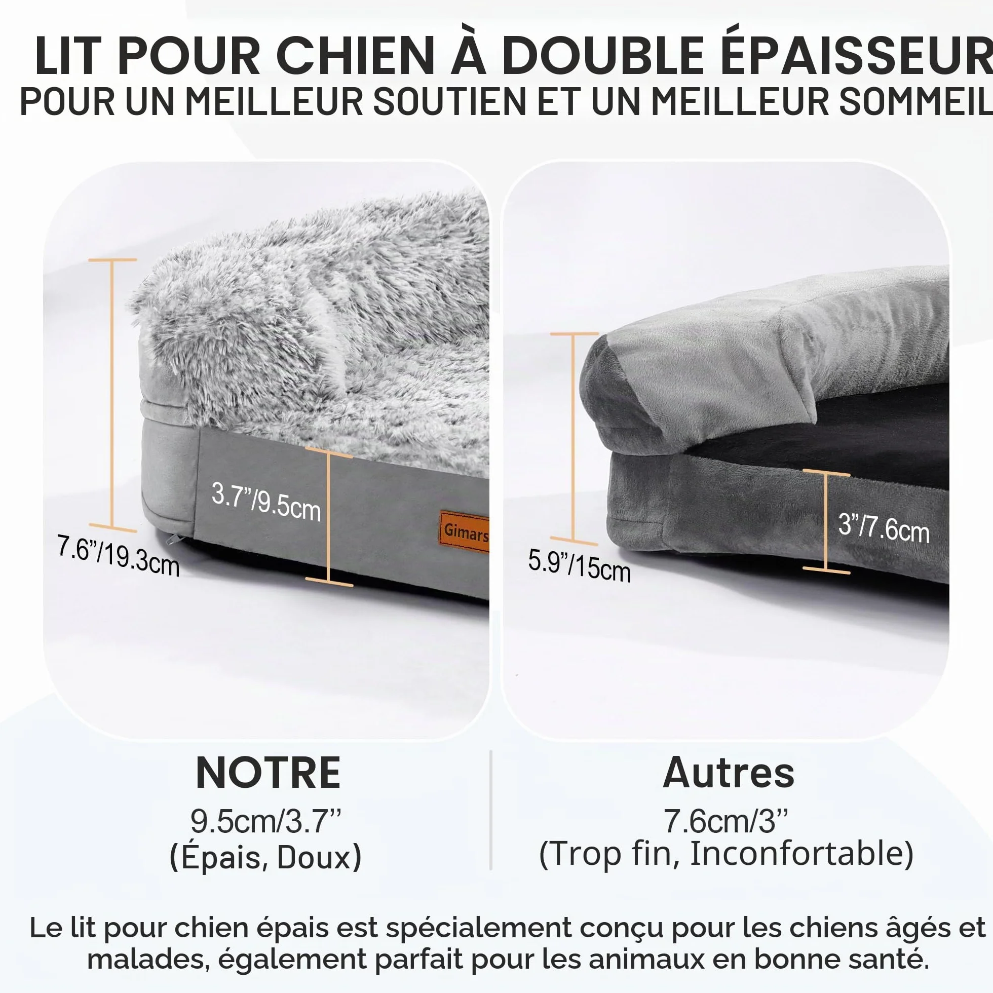 Gimars 9,5 cm Épais XL Lit Orthopédique pour Chiens de Très Grande et Seniors, Lit de Soutien avec Mousse Alvéolée 28D, Housse en Peluche Amovible et Lavable, Doublure Imperméable, Semi-Circulaire
