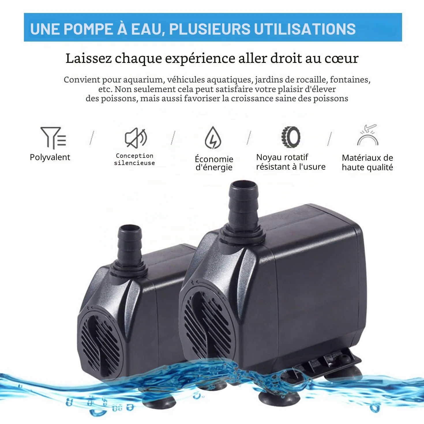 Mini pompe à eau 600 l/h 10 W silencieuse aquarium fontaine câble 1,5 m