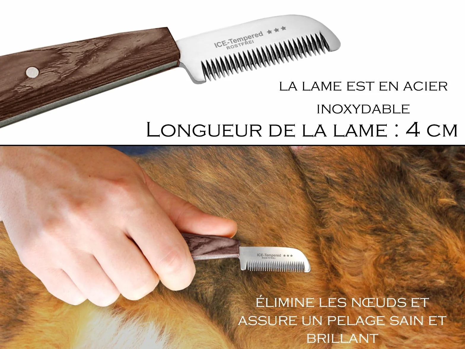 Couteau de toilettage pour chiens et chats en acier inoxydable avec denture fine pour le soin du pelage des animaux 14,5 cm