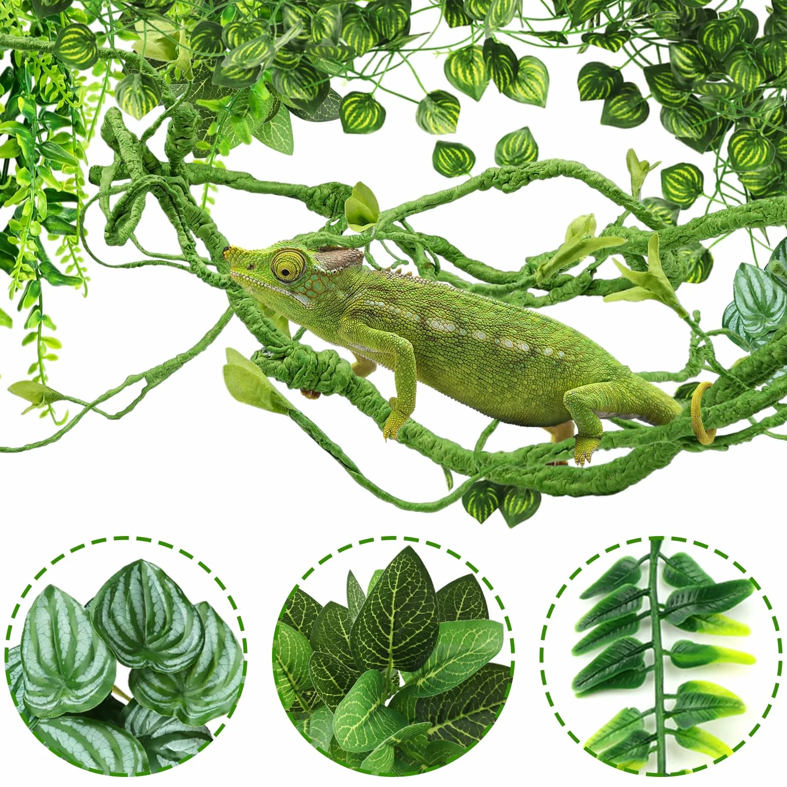 QUOZUO Décoration pour lézards, Plante suspendues Artificielle Terrarium Grandes Plante Vignes Terrarium Branche Decorative pour Escalade, Caméléon, Gecko