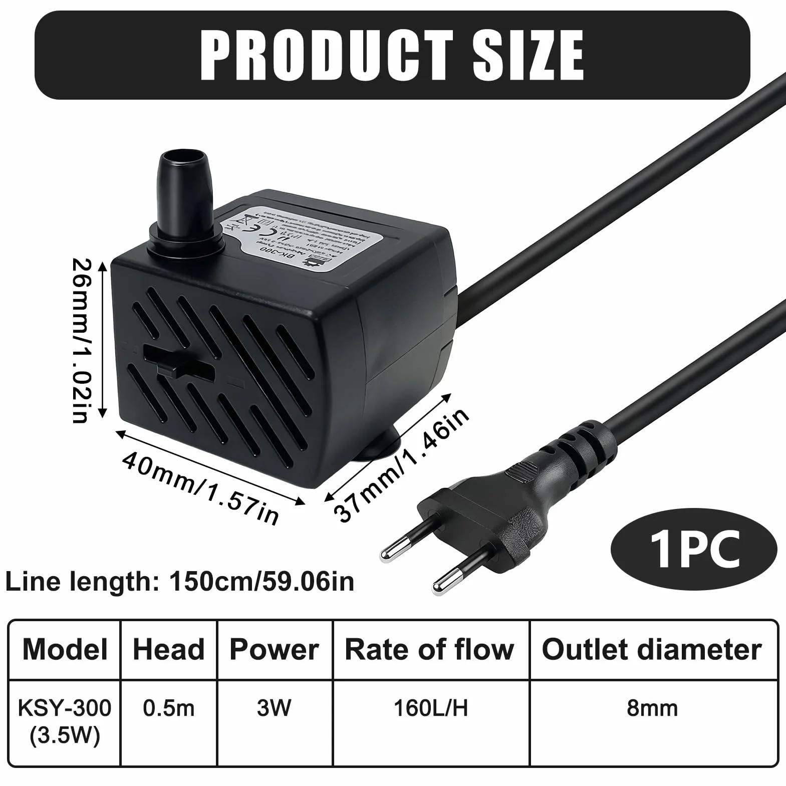 Pompe à Eau Submersible 3.5W 200L/H Ultra-Silencieuse 1.5M pour Aquarium Bassin Fontaine