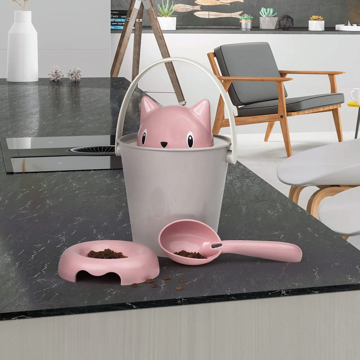 United Pets Crick Seau à Croquettes pour Chats Rose Gris Cuillère Mesure Incluse