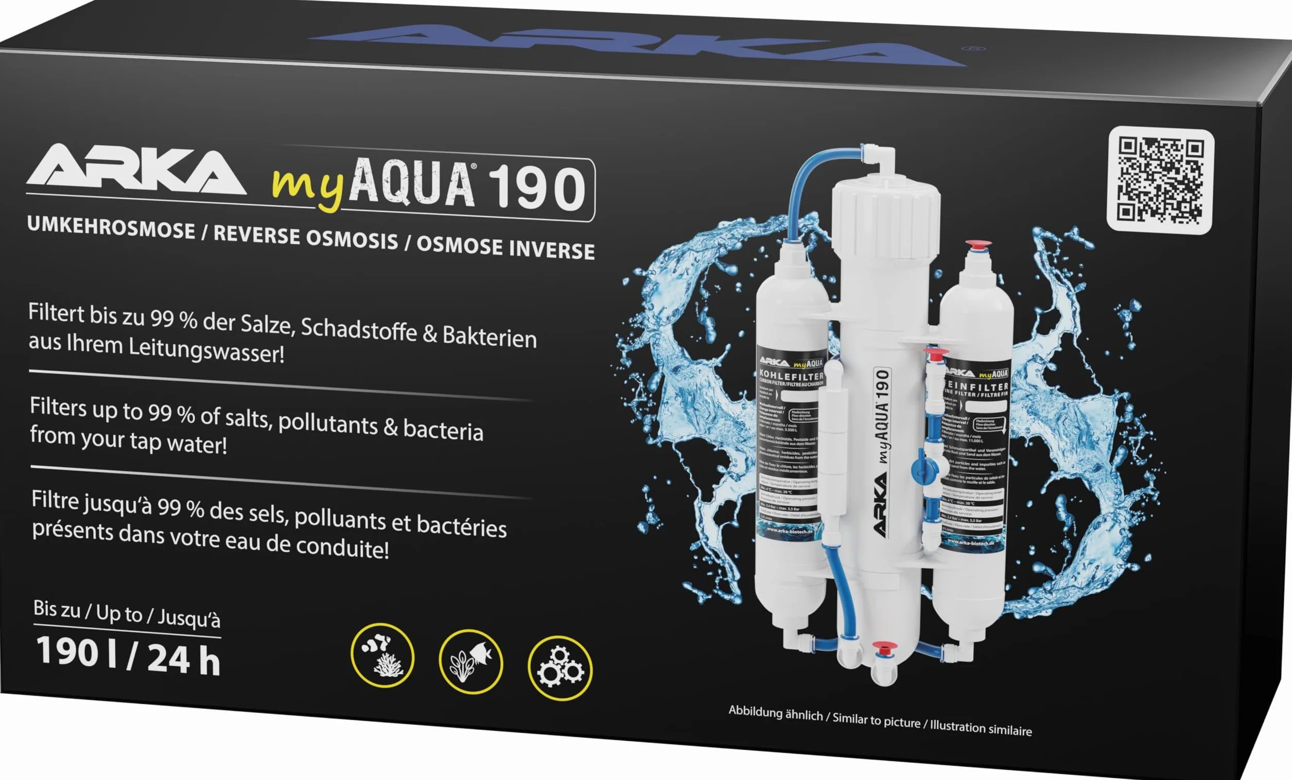 ARKA myAqua190 Osmoseur aquarium 190 L/j triple filtration anti-nitrates chlore métaux lourds eau ultra pure
