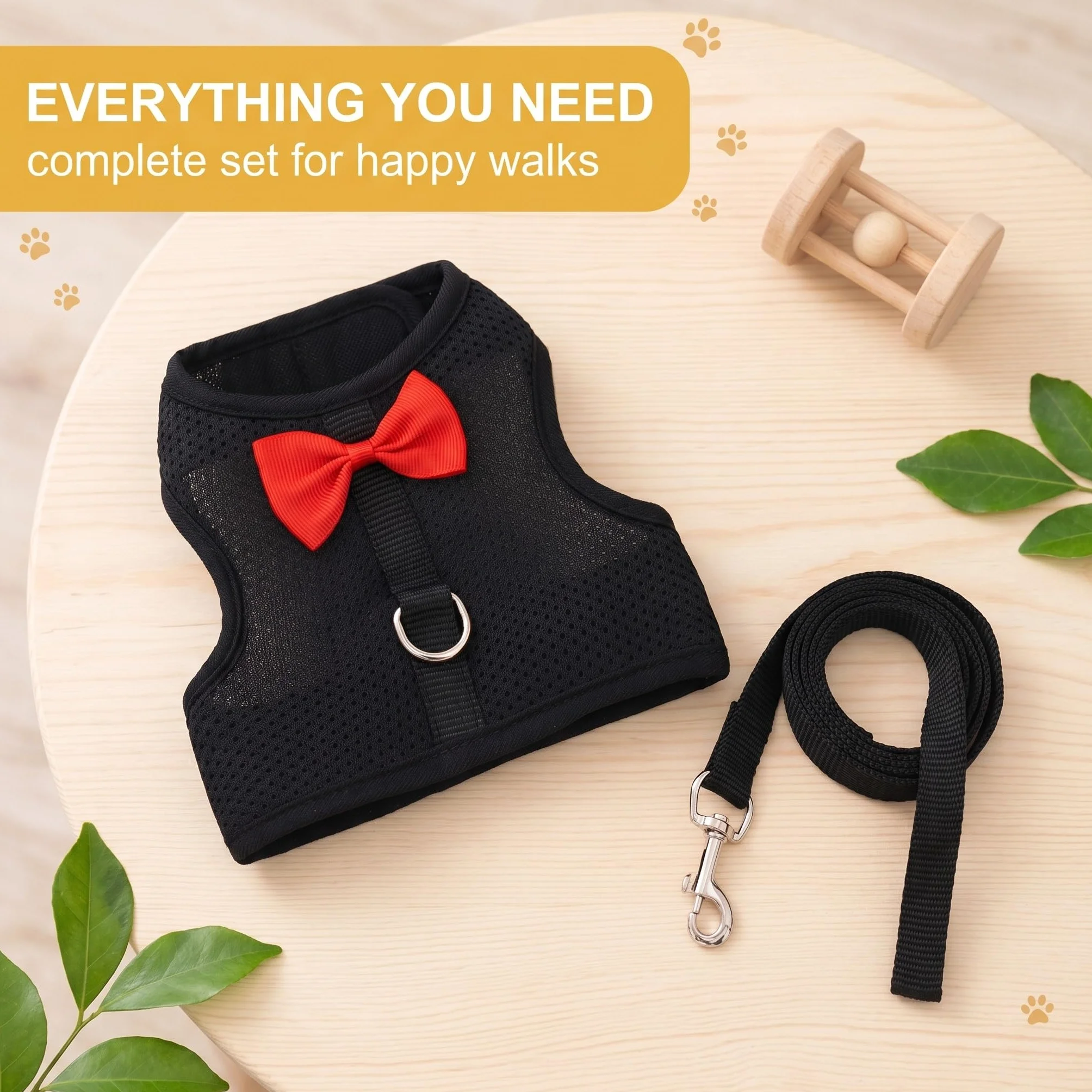 Harnais Lapin avec Laisse Réglable et Respirant - Accessoires pour Lapin Nain et Petits Animaux, Confortable et Sécurisé pour Promenade, Noir, Taille S