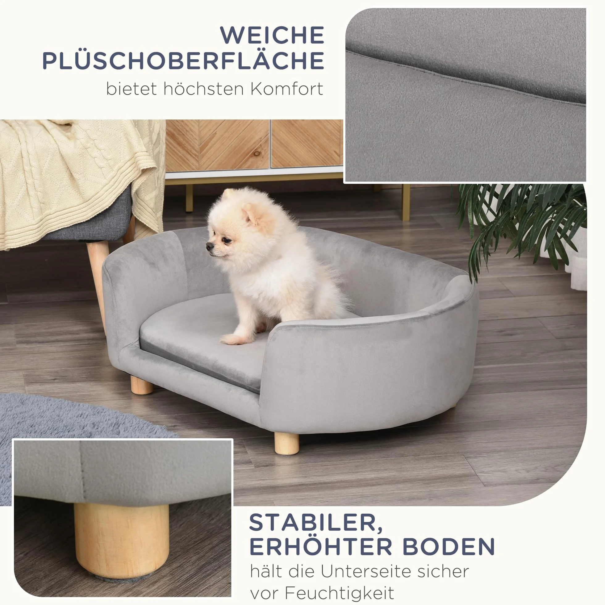 Pawhut Canapé pour chien Lit velours hollandais Mousse Pieds bouleau 86 x 55 x 33 cm Vert clair