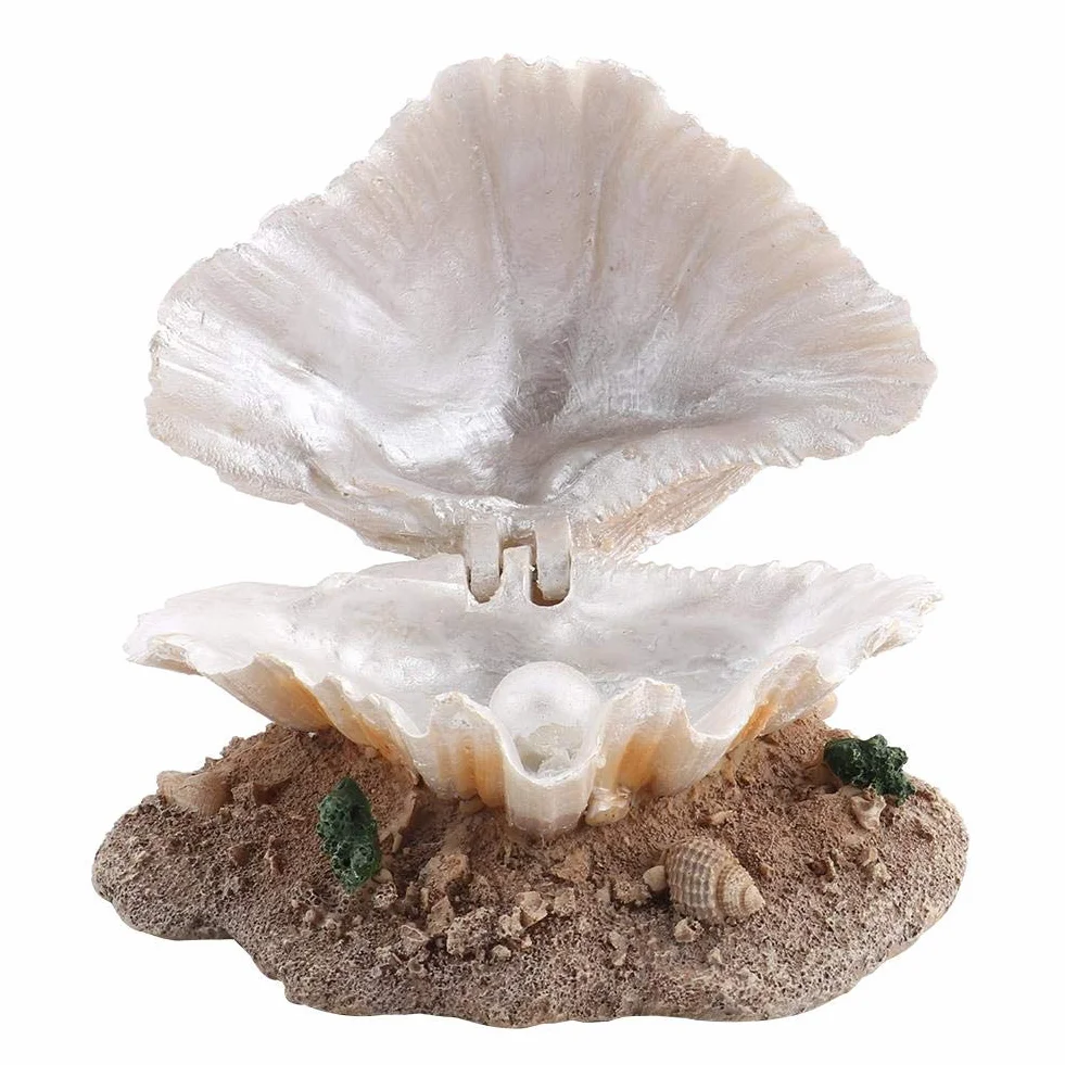 Ornement de Coquille d'Aquarium en Résine avec Barboteur Perle et Récif Corail pour Décoration de Réservoir de Poisson