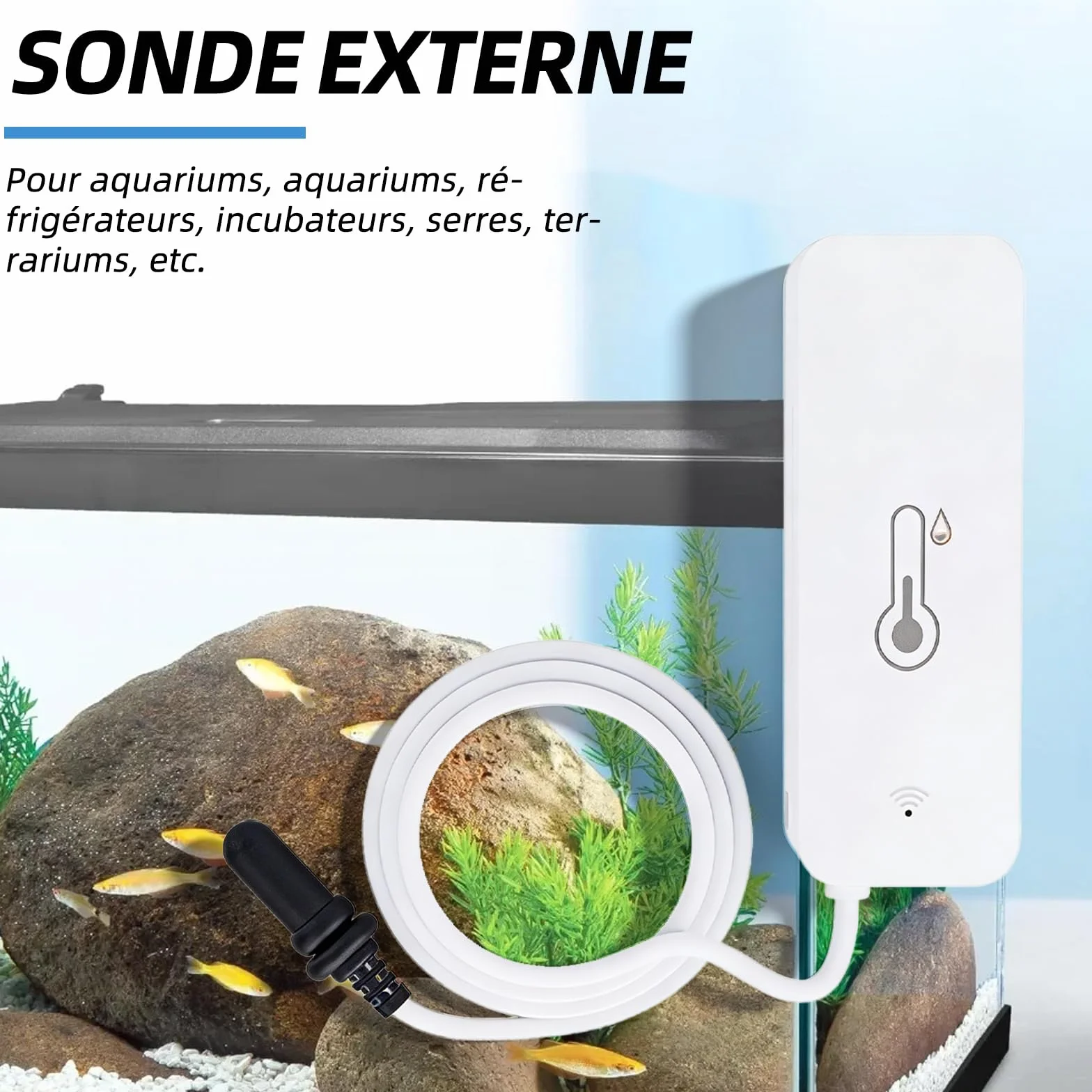 Thermomètre hygromètre WiFi avec capteur externe intelligent pour intérieur extérieur alarme application surveillance à distance compatible Alexa congélateur