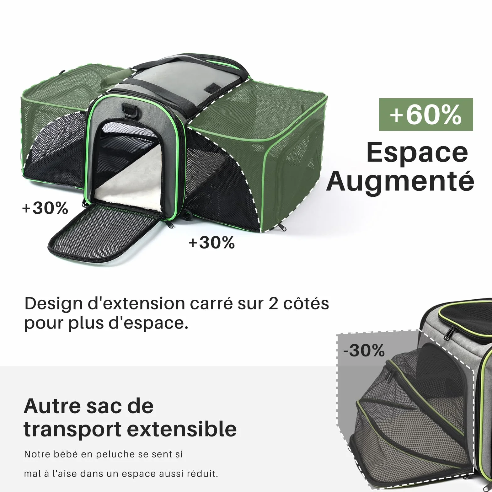 Gardner Pet Sac Transport pour Chat Chien Extensible, Grand Caisse de Transport Chat Respirant et Pliable, Cage Transport Chat pour Voyage en Avion/Train/Voiture - L/Gris
