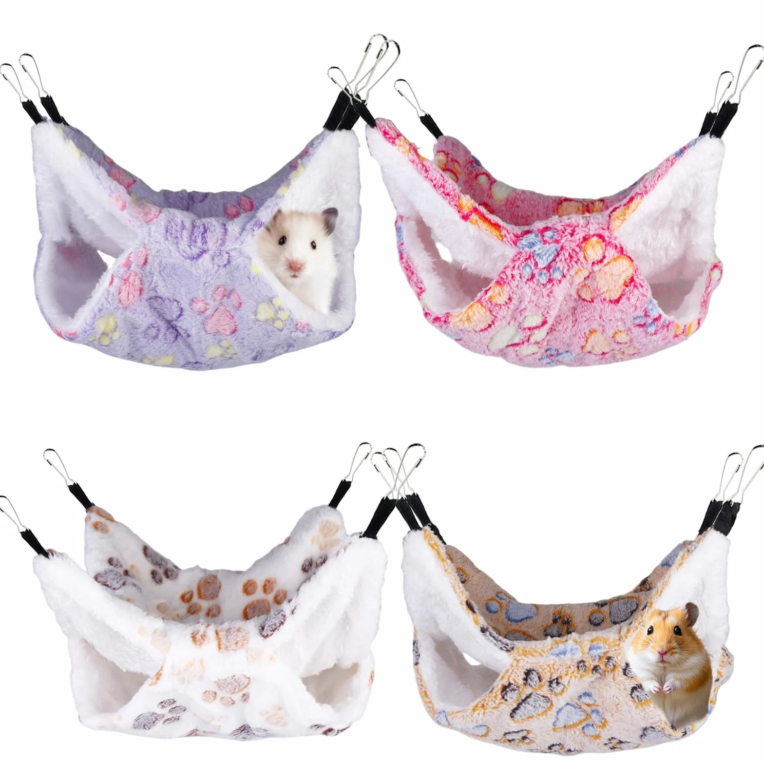 Lot de 4 hamacs pour cochons d'Inde : hamac double couche pour rats et cochons d'Inde Accessoires suspendus pour furets rats cochon d'Inde perroquet Hamster