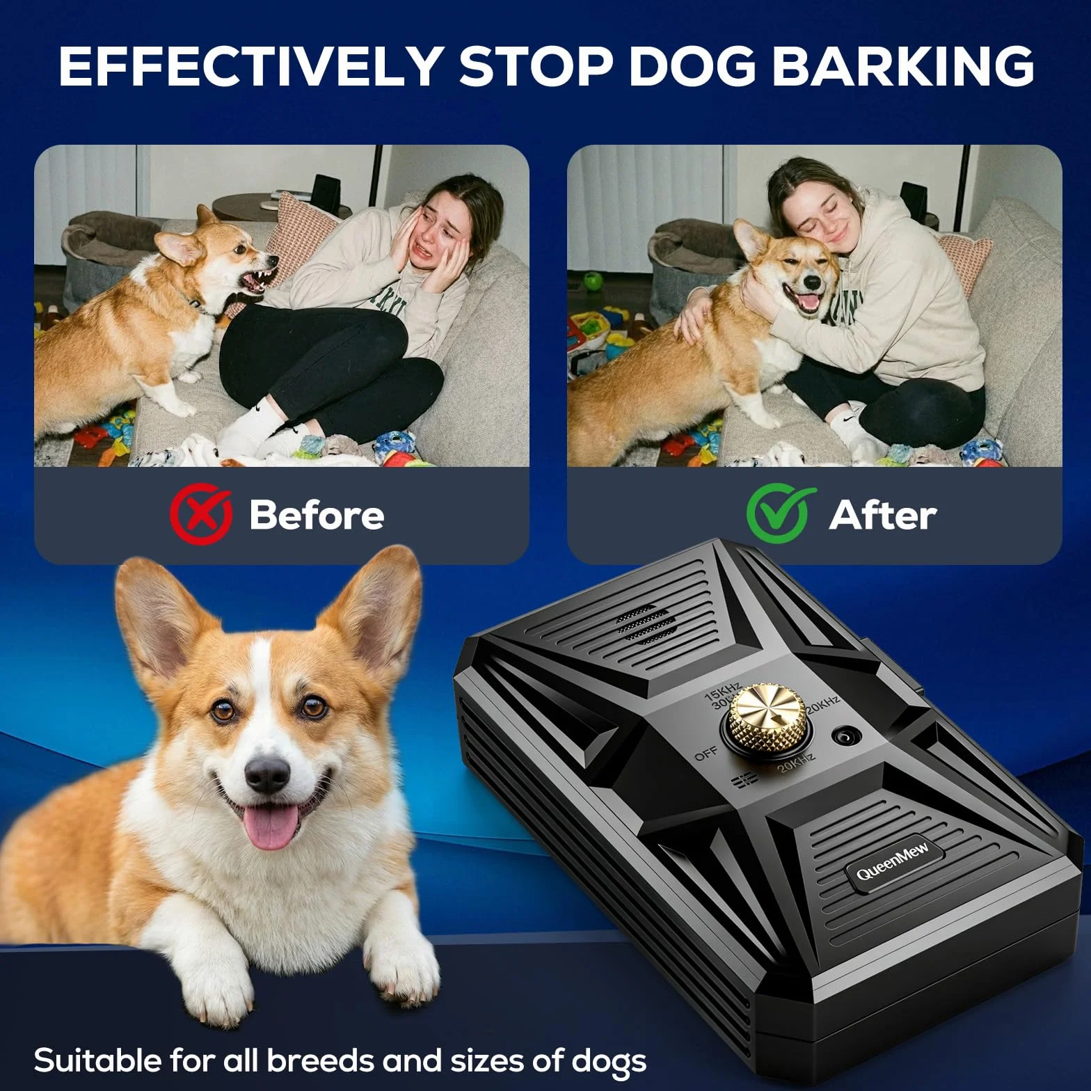Dispositif Anti Aboiement Chien Ultrasons 3 Modes 33 Pieds Grands Petits Chiens Extérieur Intérieur