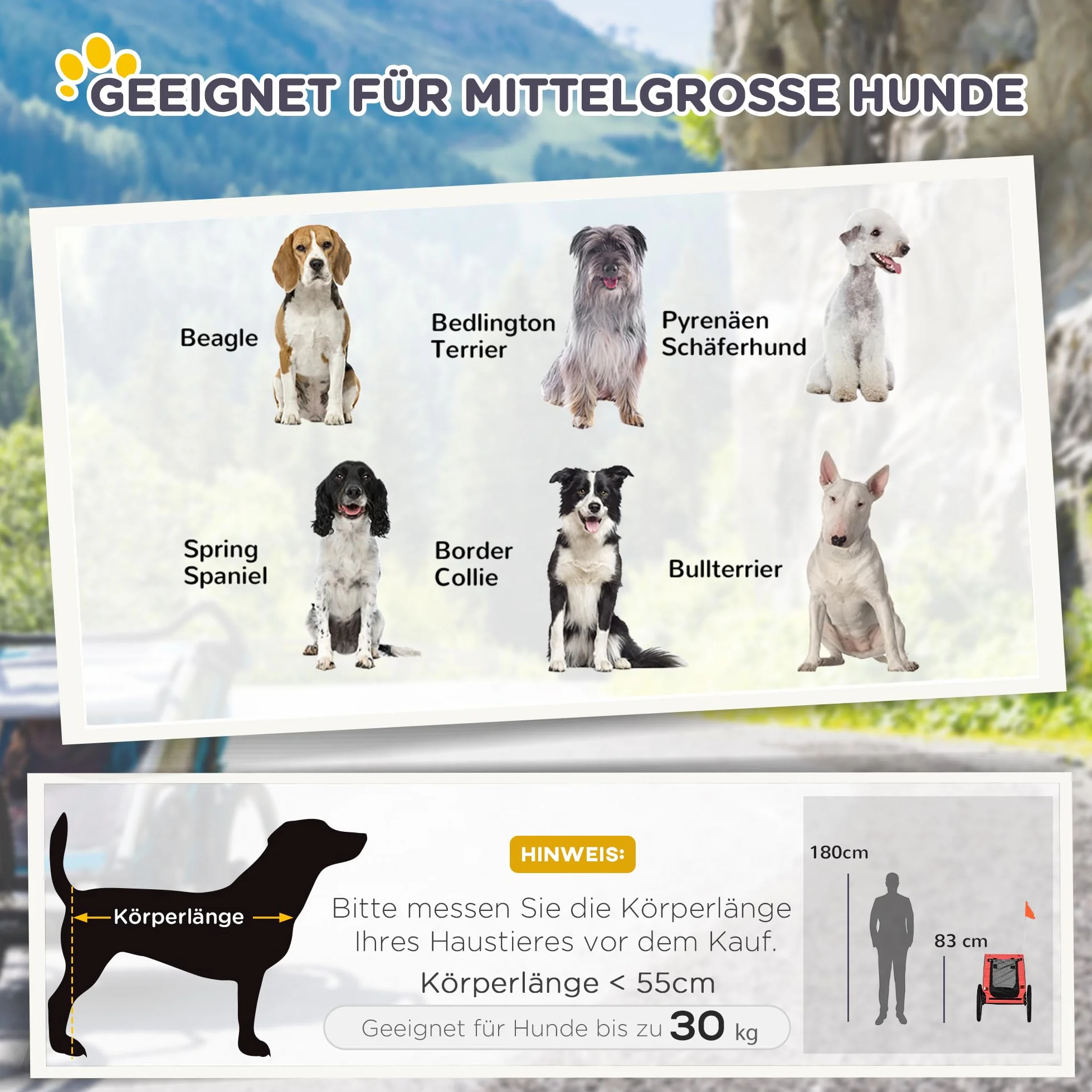 PawHut Hundeanhänger Faltbar Fahrradanhänger für Hunde Hundefahrradanhänger mit Sicherheitsleine, Reflektoren, Flagge, Aufbewahrungstasche für Hunde BIS 30 kg