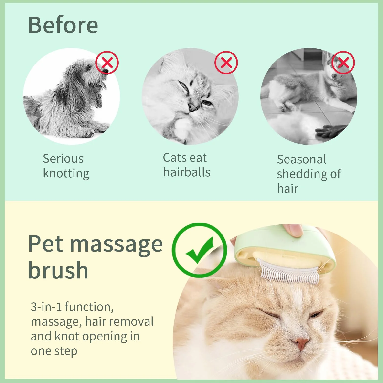 Brosse de Massage 4 en 1 pour Animaux de Compagnie, Brosse Chat et Chien