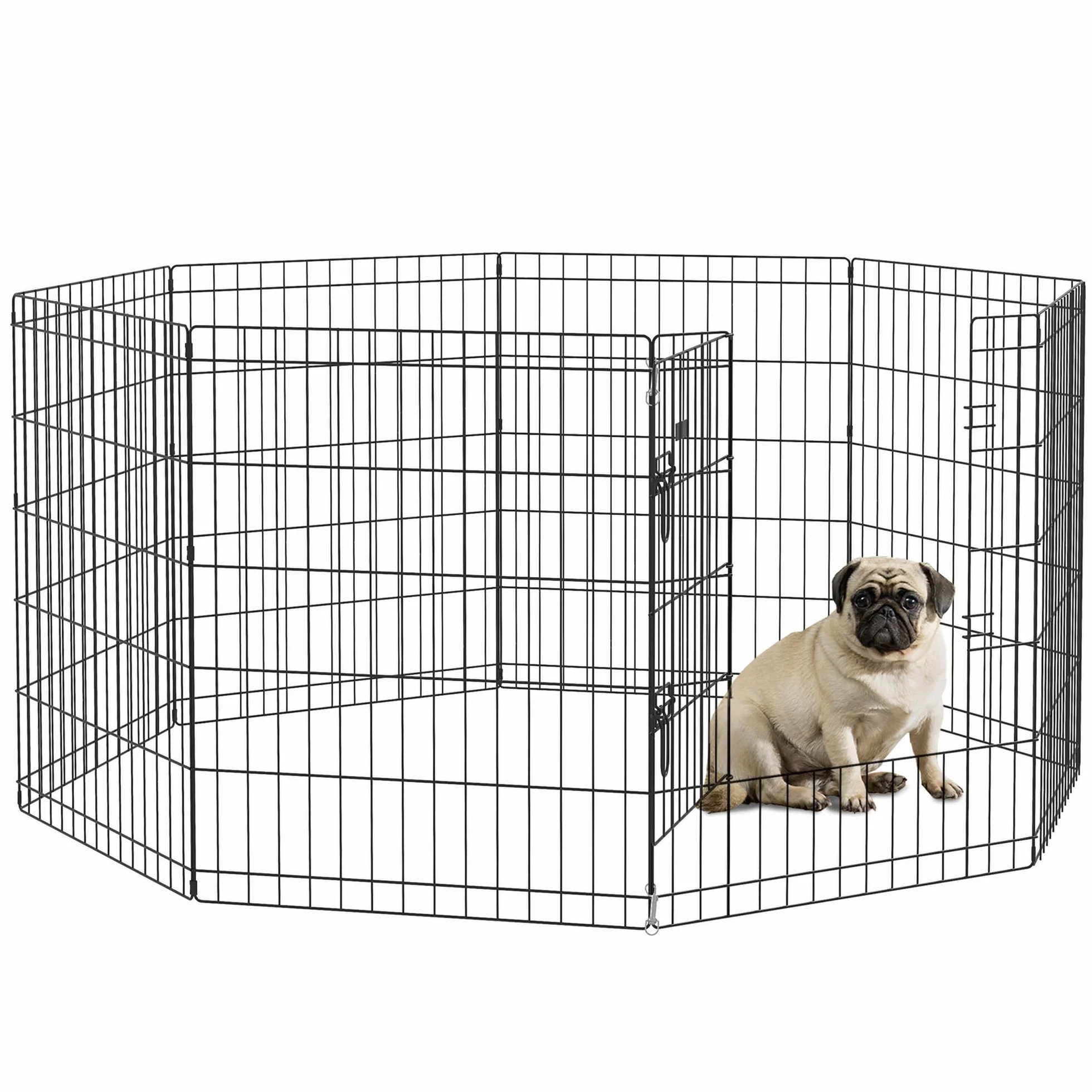 PawHut Parc enclos modulable pour Chiens Lapins rongeurs clôture Petits Animaux intérieur extérieur Pliant 1 Porte verrouillable 8 Panneaux Fil métal 61 x 76 cm Noir