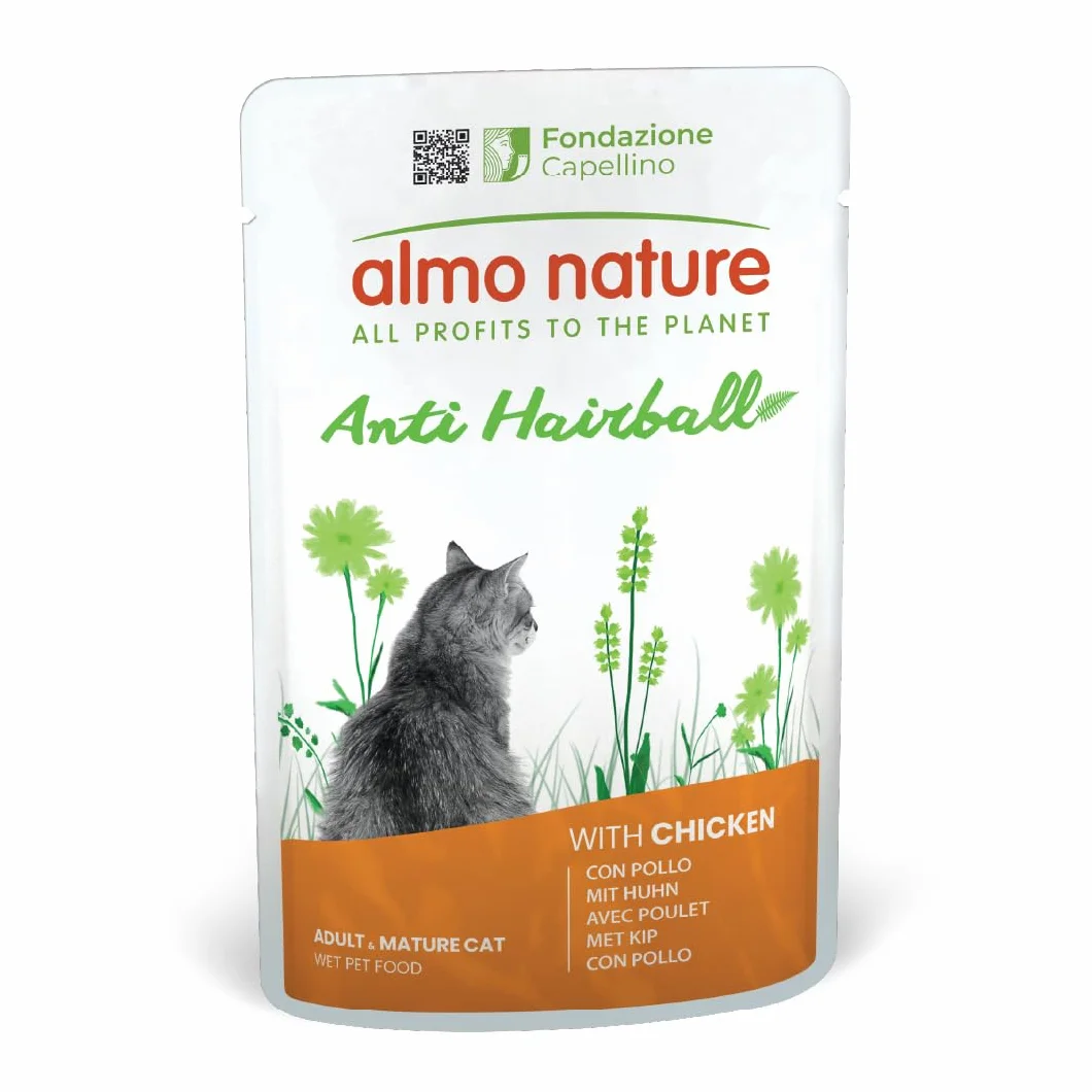 Almo Nature Functional Anti Hairball Nourriture Humide pour Chats Adultes Bœuf Poulet 70g Lot de 6
