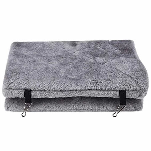 Hamac Perroquet Nid d'Oiseau Chaud Doux en Peluche Suspendu Cage Tente pour Oiseaux Hiver Lit Coton Gris