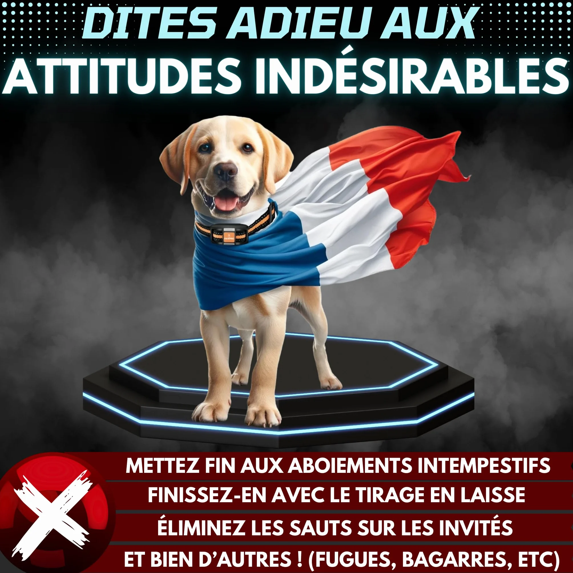 Collier de Dressage PAWPRO, Portée 3km, Mode Lumière Nocturne, 124 Niveaux, BIP Vibration Choc, Étanche Rechargeable