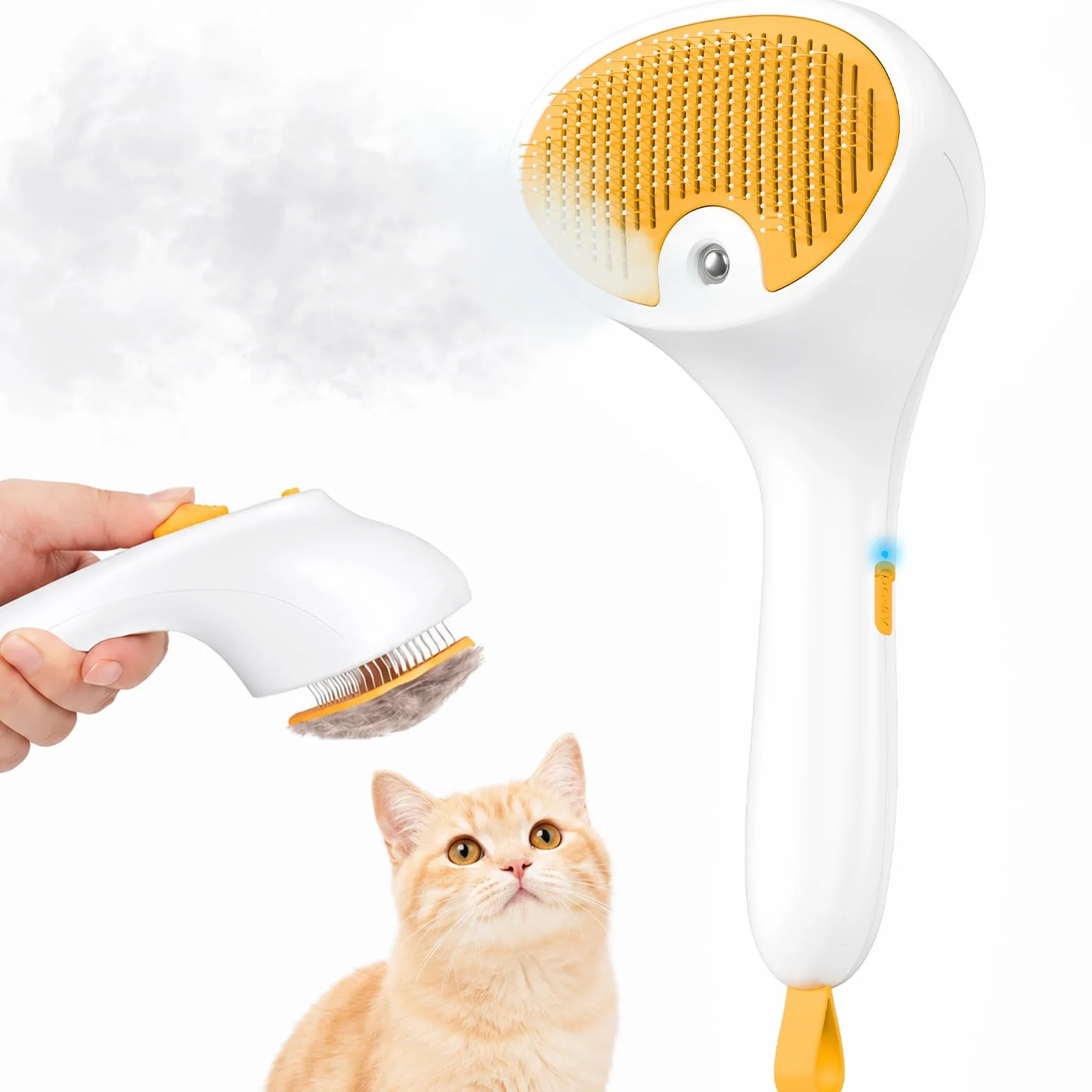 Brosse Vapeur Rechargeable pour Chat et Chien avec Bouton de Déverrouillage, Design Ultra-Silencieux, Poignée Confortable (Jaune)