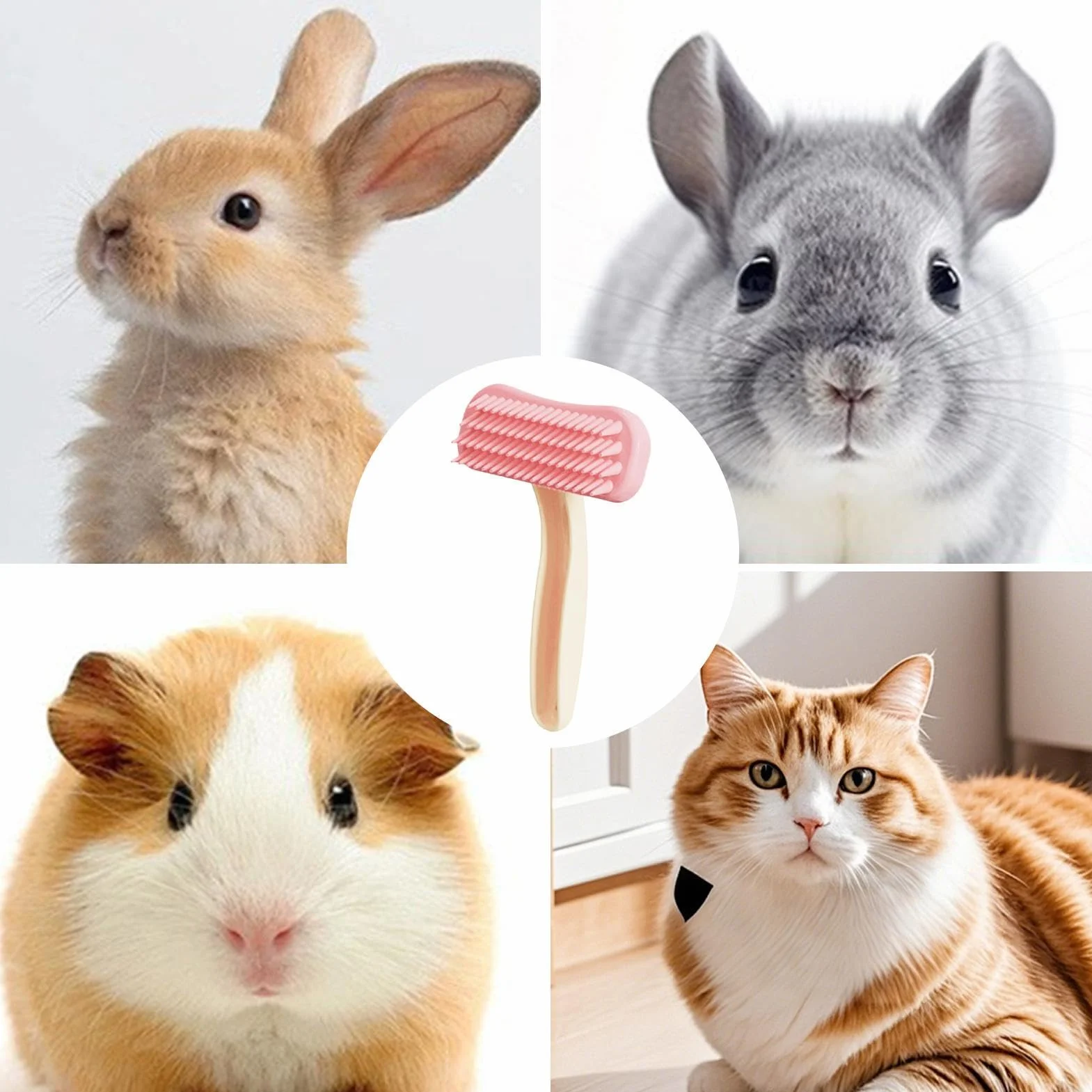 Brosse de massage en silicone pour lapins chats chiots - Peigne de toilettage doux ABS 13,8 cm