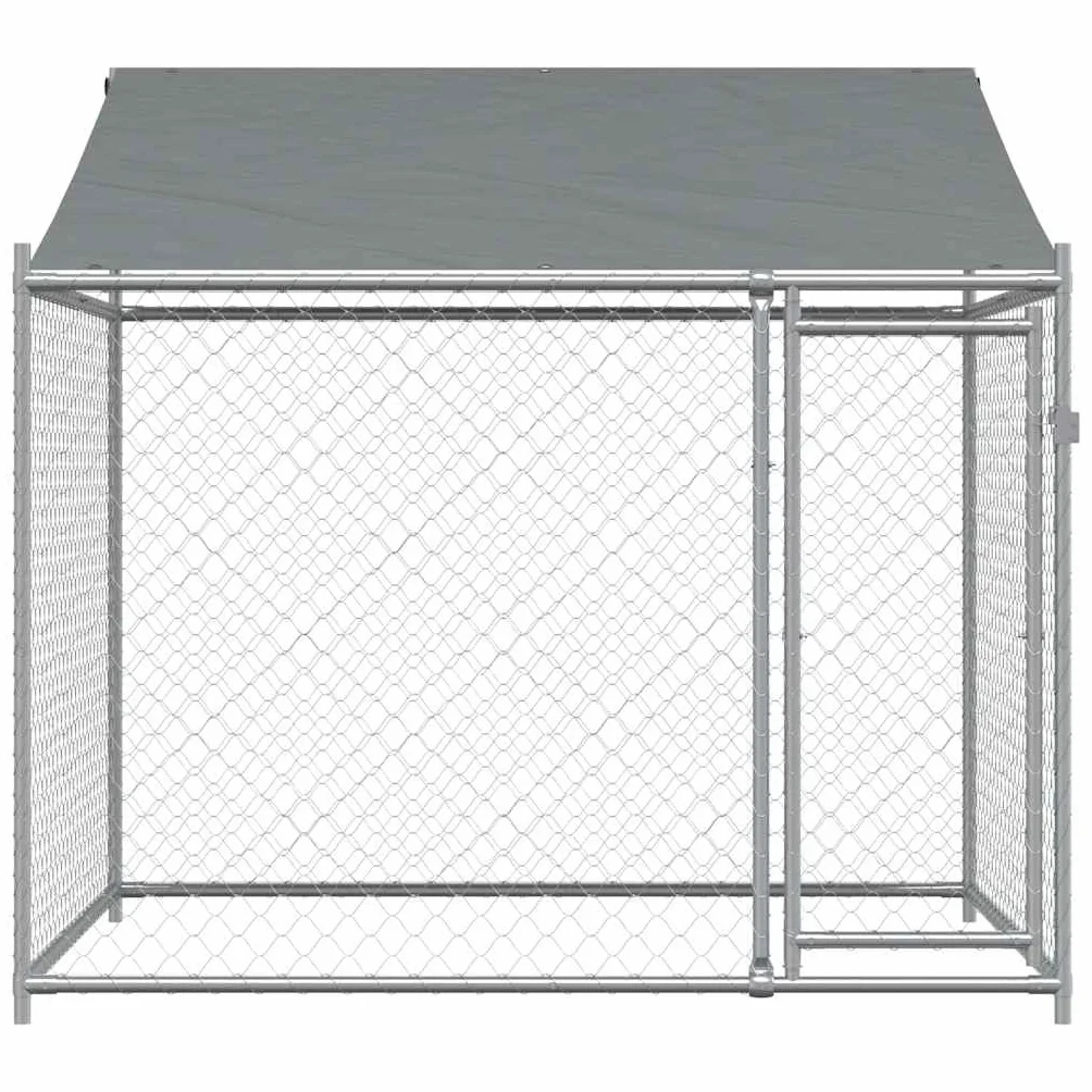 Chenil Extérieur avec Toit pour Chien, Cage Métal Acier Galvanisé Gris 2x2x2 m