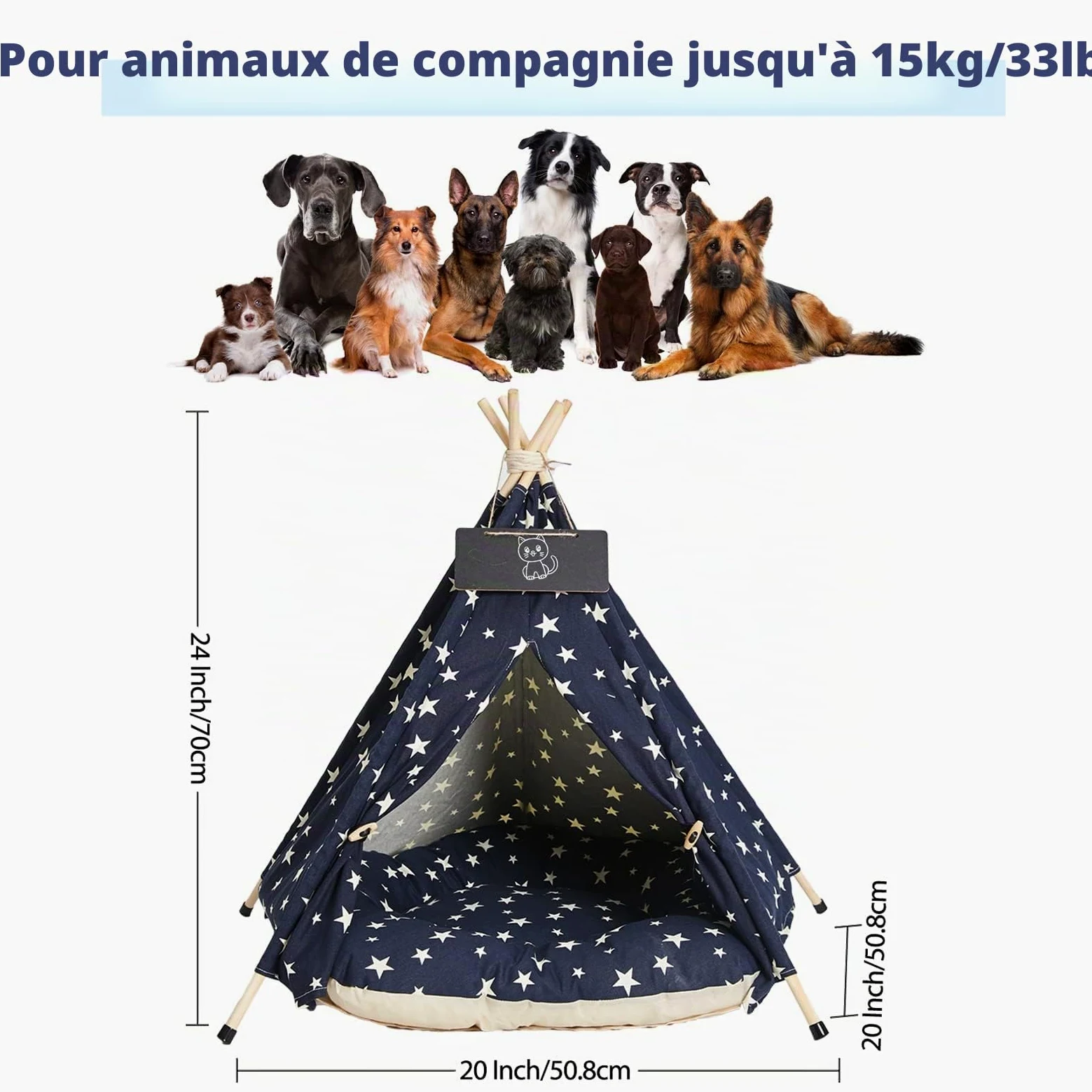 Tipi | Tente Animal de Compagnie de Moyen Taille -Lit Lavable pour Chien&Chats avec Oreillers - Tentes | Maisons pour Animaux avec Oreiller Épais et Tableau