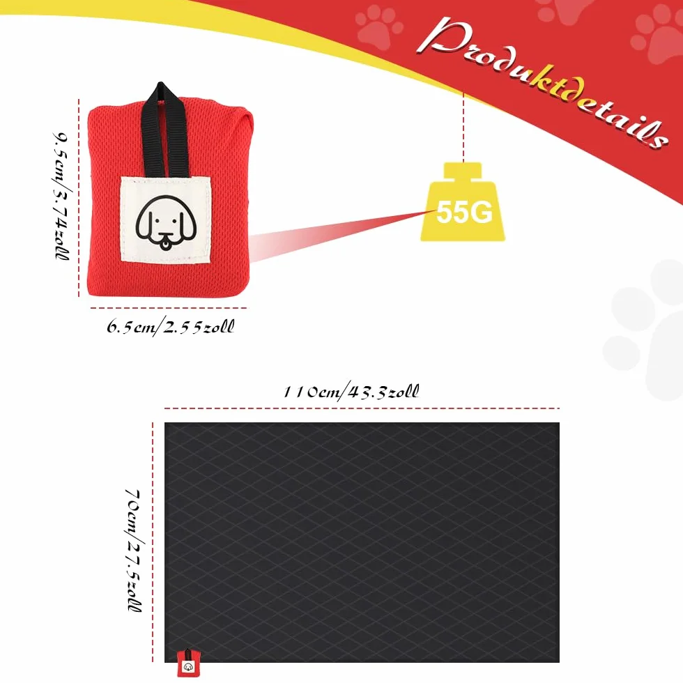 Couverture imperméable pour Chien 110x70 cm, Tapis de Voyage Pliable, Nylon
