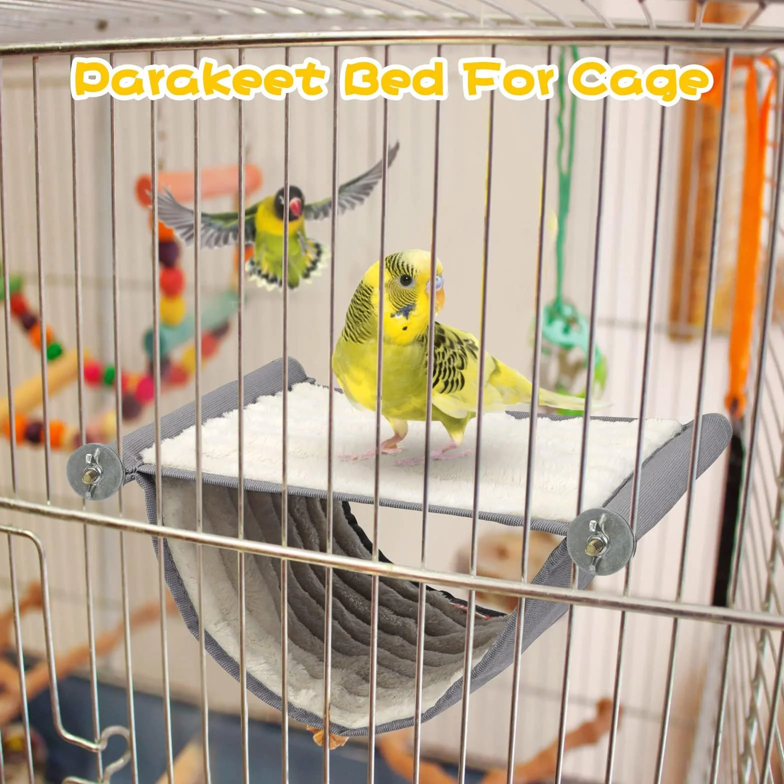 Hamac à Oiseaux lit Superposé Nid Cage Suspendu Peluche Douce Accessoires Perruche Calopsittes Pinsons Gris