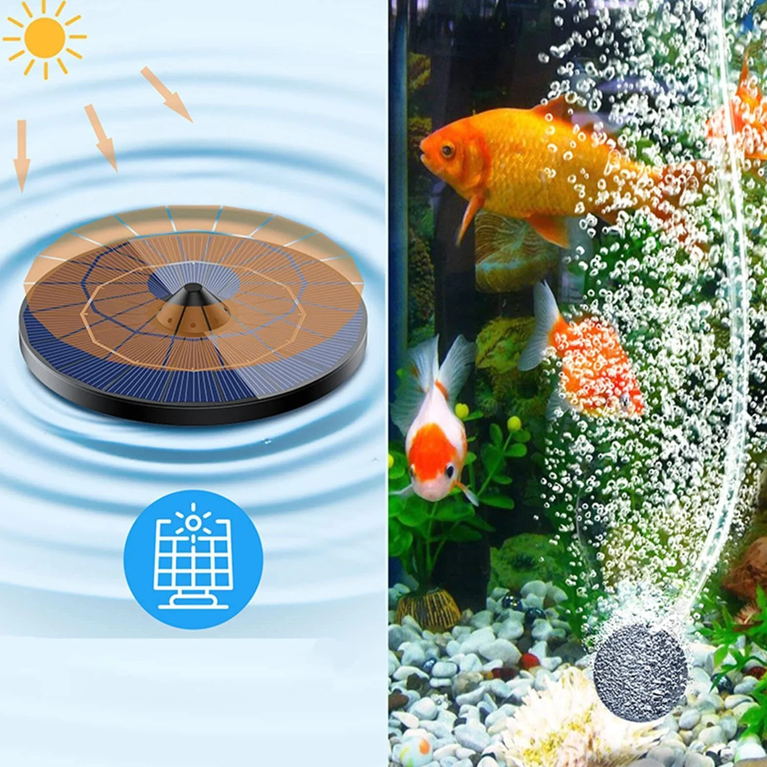 Aérateur de Bassin Solaire 2,5 W Pompe à Air Silencieuse avec Pierre à Bulles Kit Flottant
