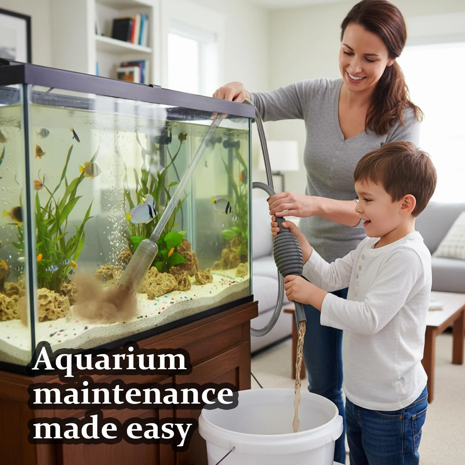 Siphon Aquarium 3 m Tuyau Nettoyeur de Gravier avec Tube Rigide 70 cm, Robinet Marche/Arrêt, Filtre, Buse Bec de Canard