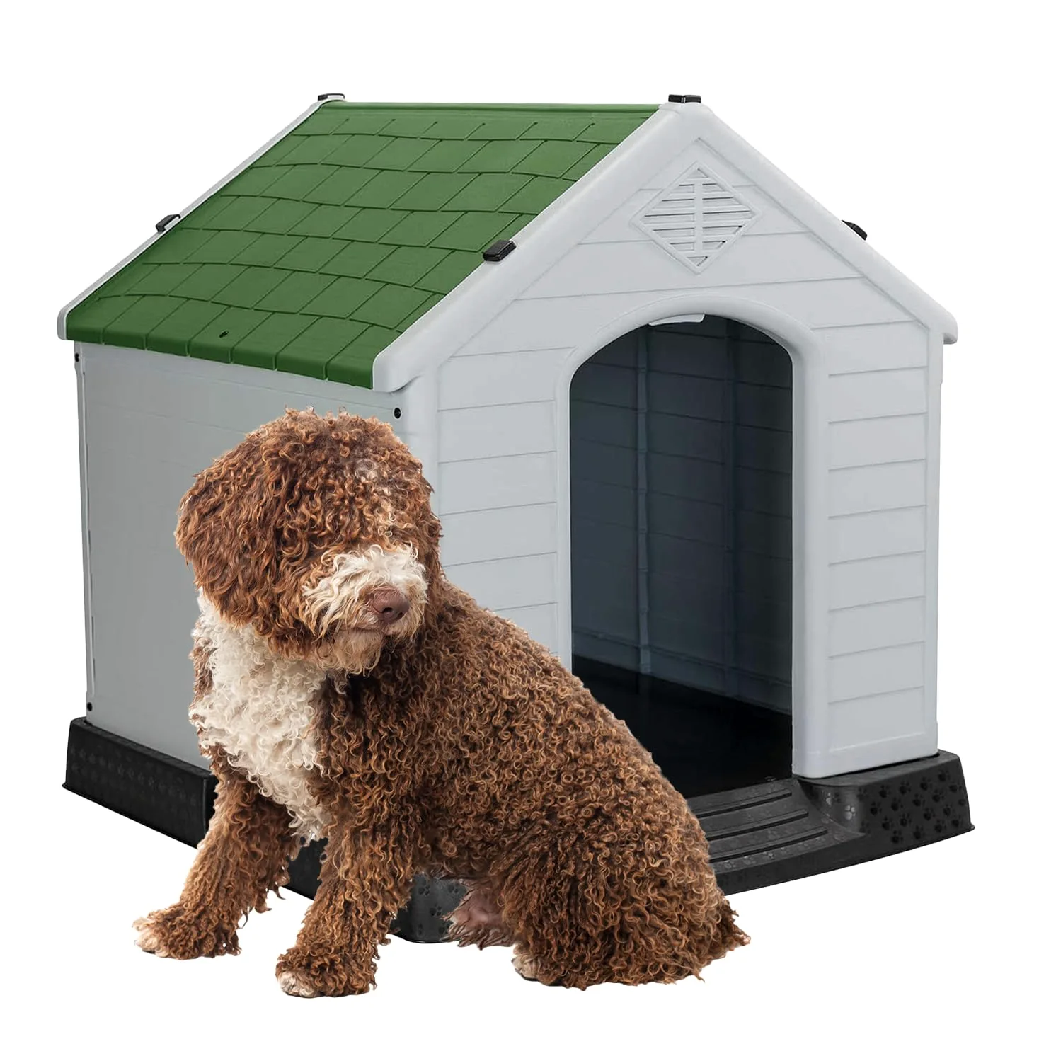 Aqpet Niche pour Chiens en Plastique pour extérieur, intérieur, Maison, Jardin, imperméable, avec Plancher surélevé, pour Chiens de Grande Taille, 105 x 96 x 98 H, Vert