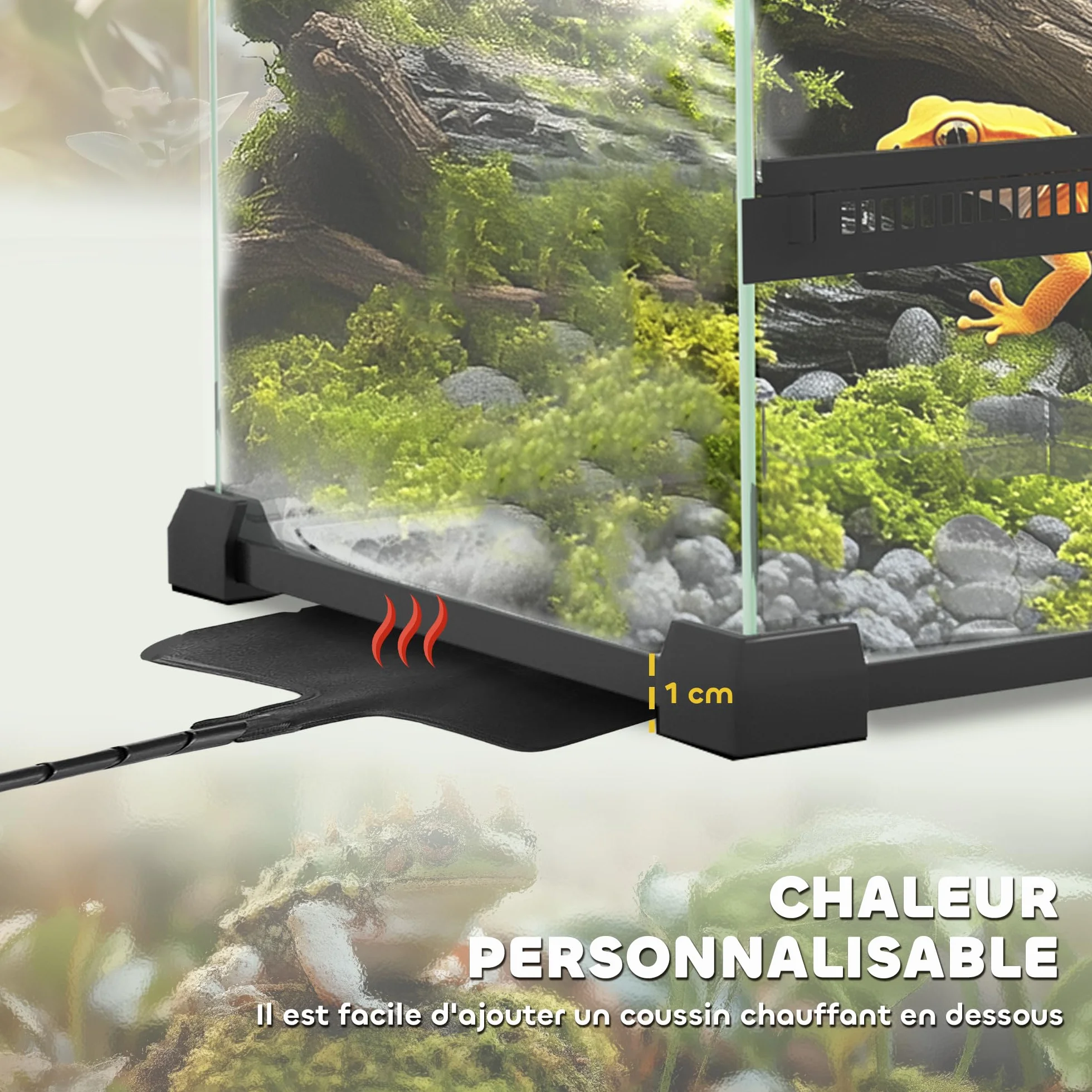 PawHut Terrarium en Verre pour Reptiles Vivarium 12 L avec Couvercle en Treillis métallique 20 x 20 x 30 cm Noir
