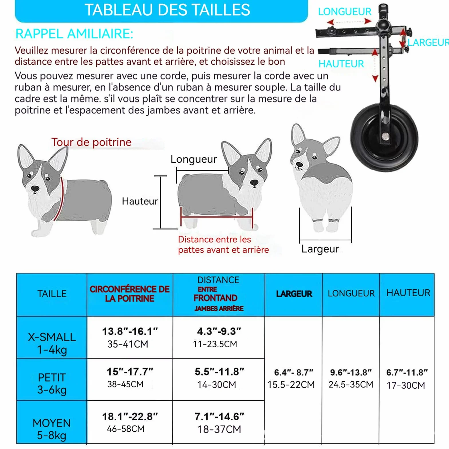 Chariot réglable pour animal domestique handicapé, aide à la mobilité des membres postérieurs