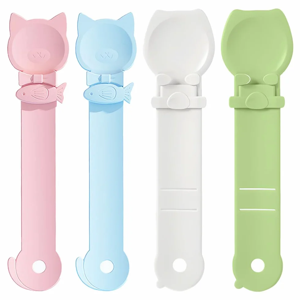 Mangeoires à Bande pour Chat en Forme de Poisson, Cuillère à Nourriture pour Animaux, Lot de 4 Pièces