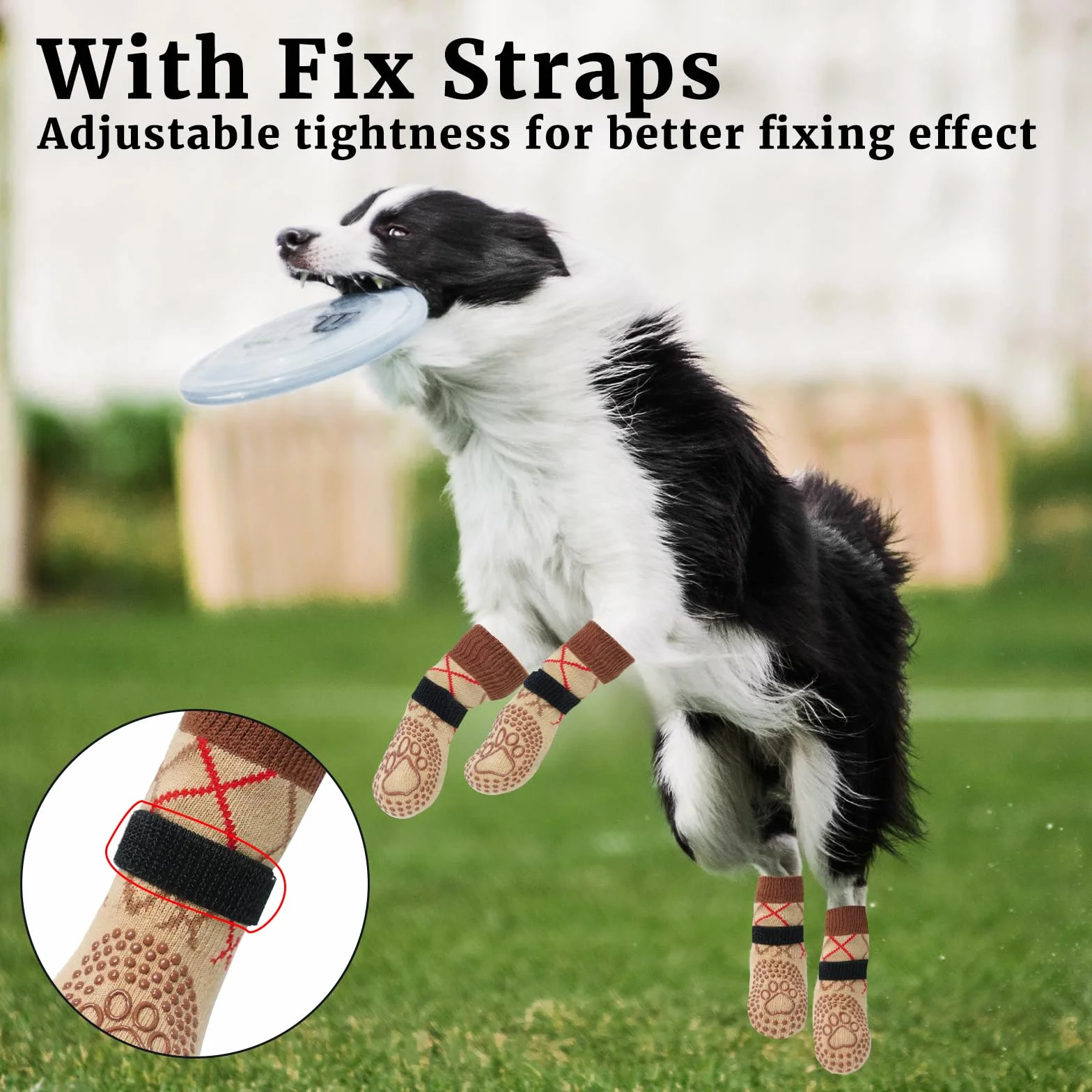 Chaussettes Chien Antidérapantes 2 Paires Protection Plaie Réglable Flexible Chausson Chiens Intérieur Extérieur Brun XL